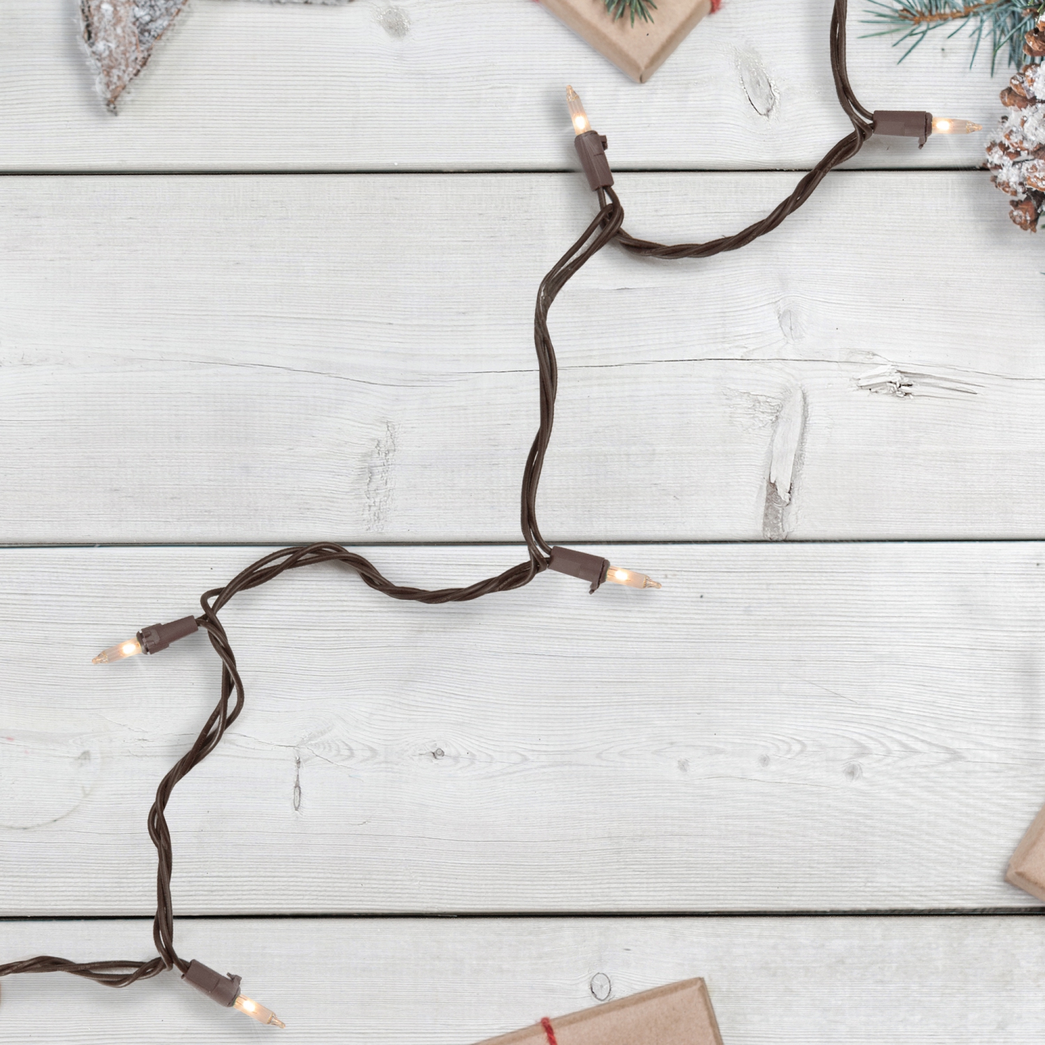 20-Count Clear Mini Christmas Light Set, 4ft Brown Wire