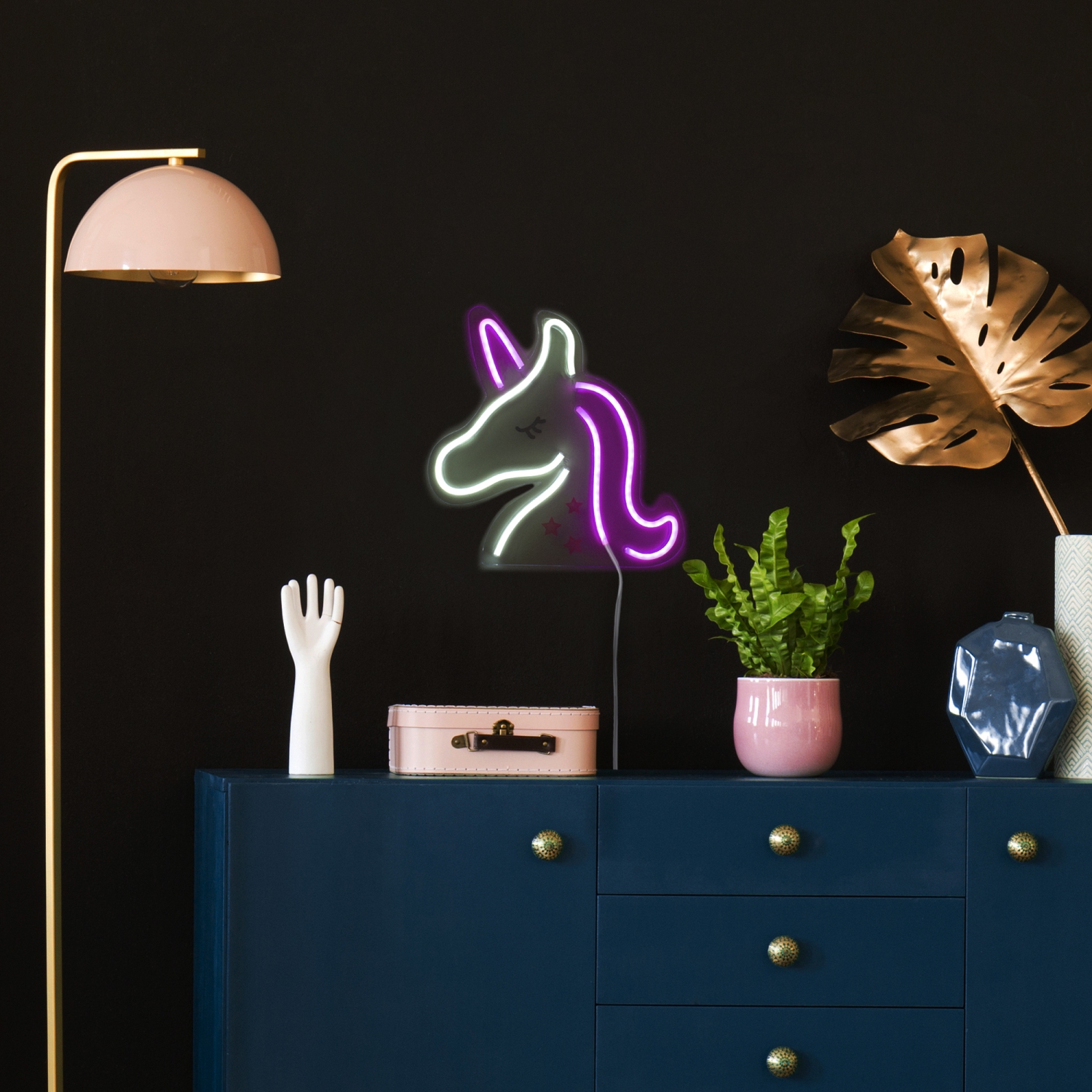 13" White and Pink LED Neon Style Unicorn Wall Sign