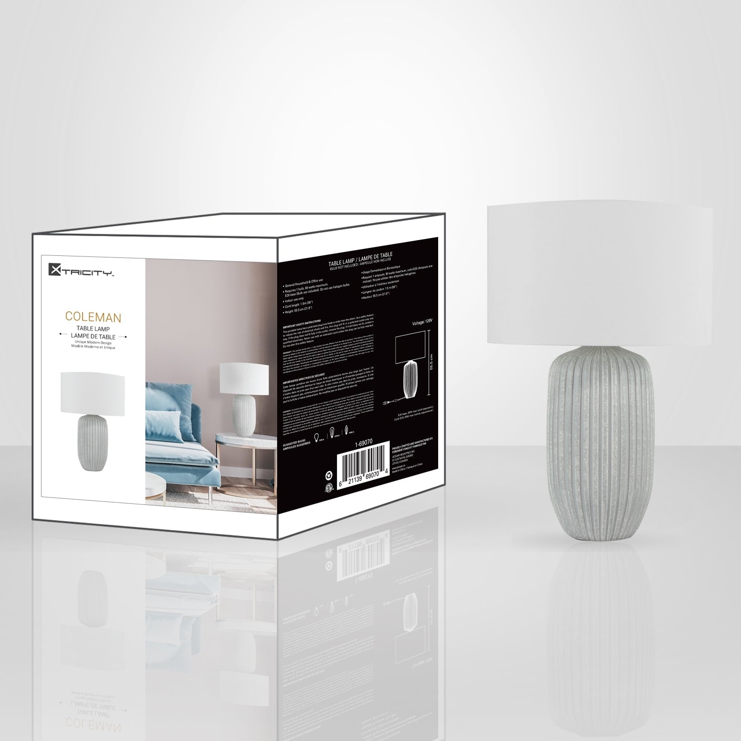 Xtricity - Table Lamp, 21.8'' Height, From the Coleman Collection, Gray