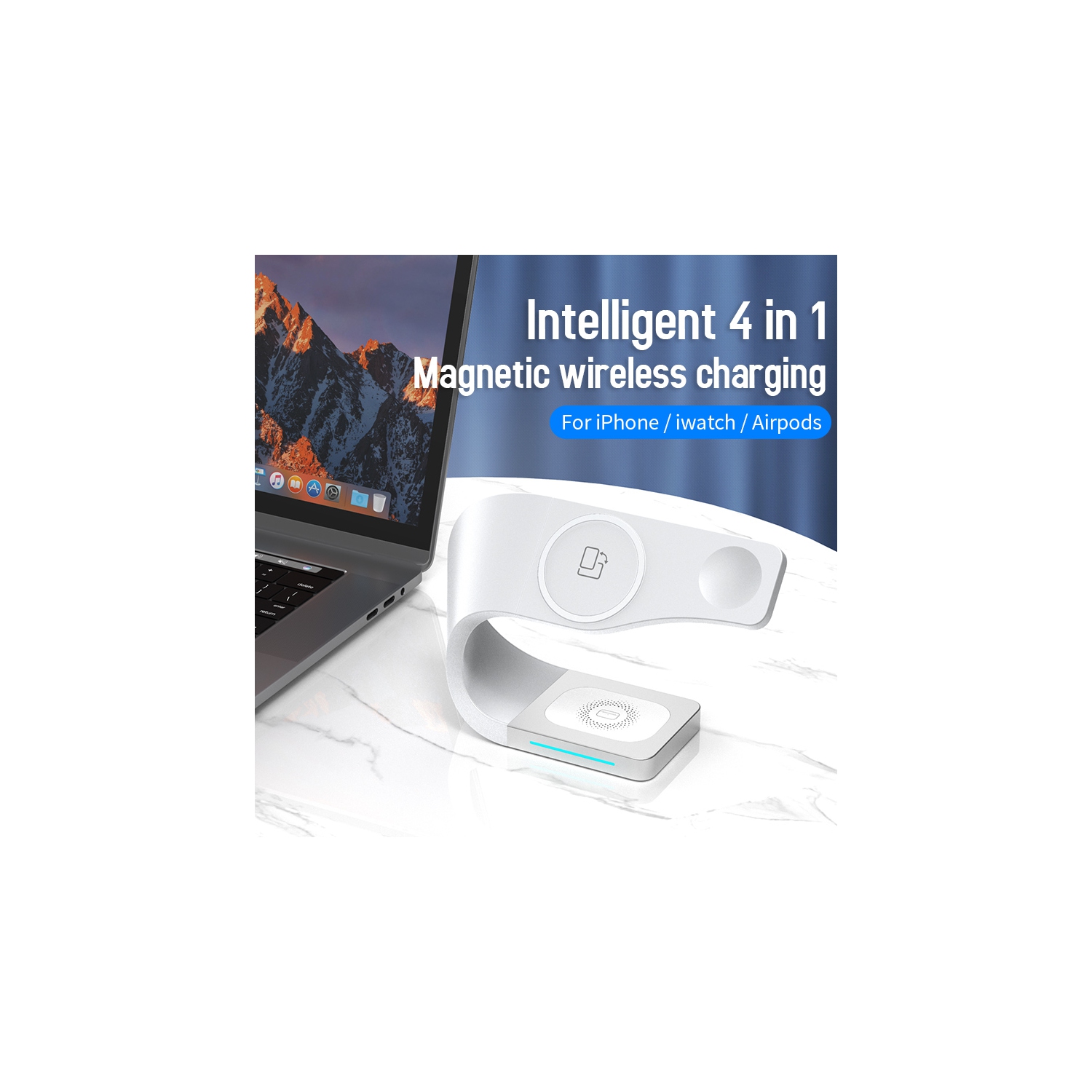 Station de recharge rapide 4-en-1 de 15 W de navor compatible avec iPhone 13/12/11/XR/X/8, iWatch Series 1/2/3/4/5/6/7, AirPods 1/2/3 et plus encore