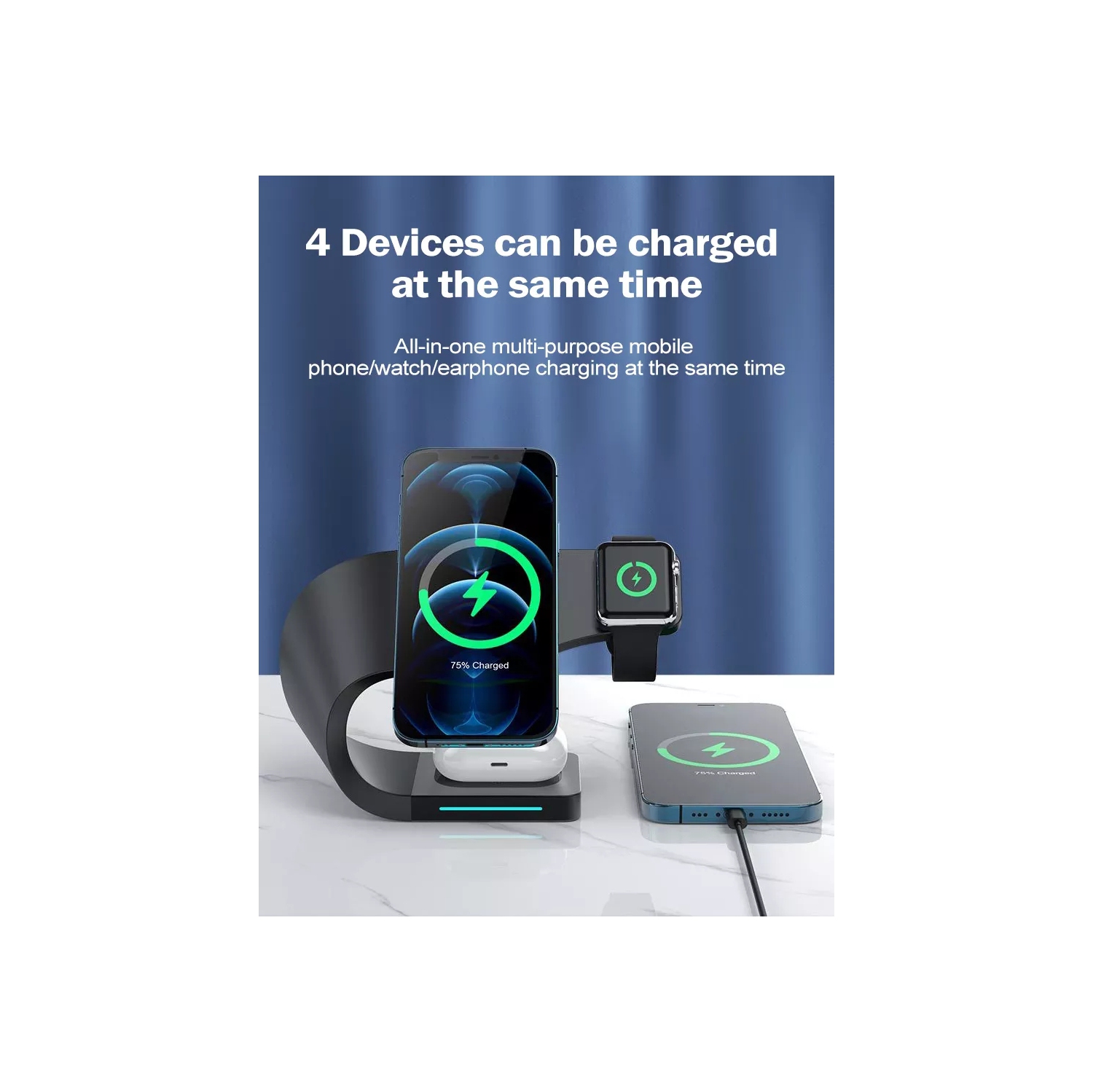 Navor 4-in-1 15W Fast Charging Dock Station | Magnetic Wireless Charger for iPhone 17/16/15/14/13/12/11/X/8, Apple Watch SE/1-11, AirPods 1/2/3/Pro &