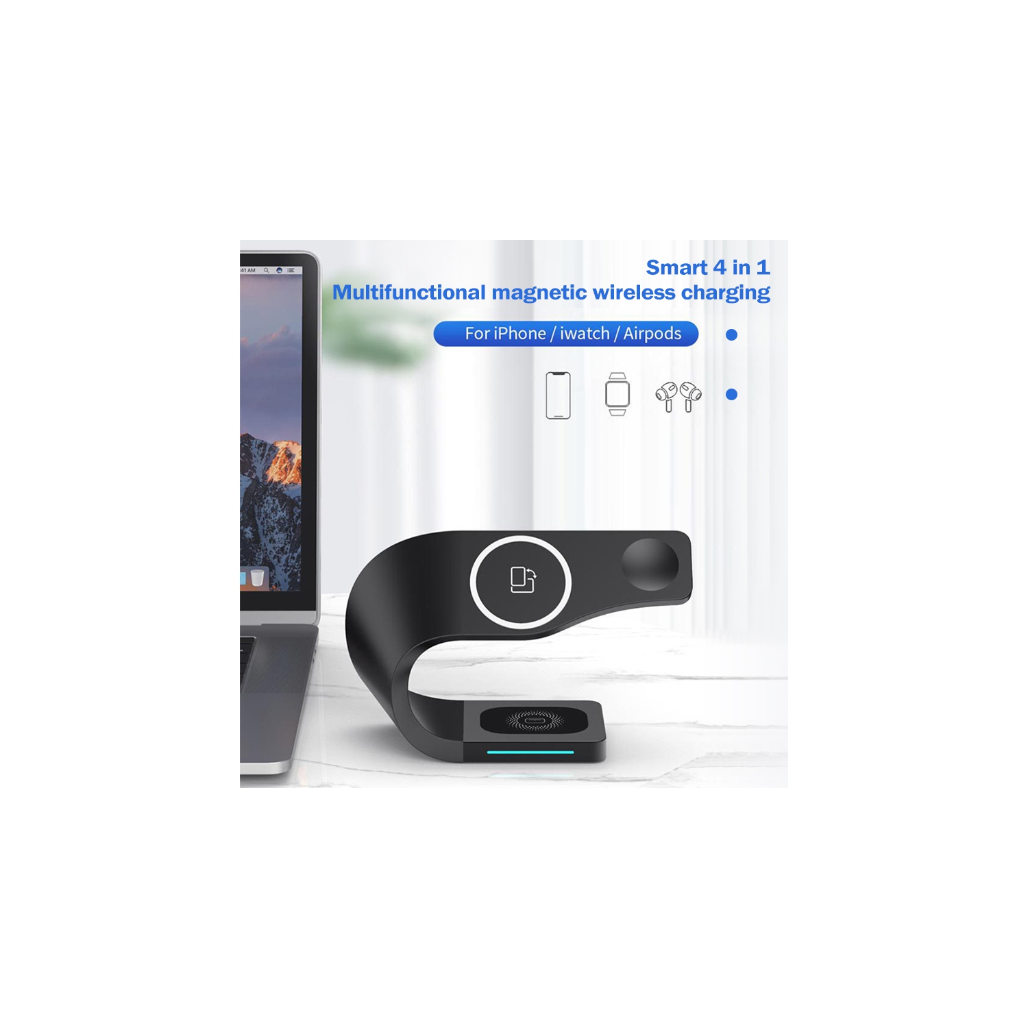 Navor 4-in-1 15W Fast Charging Dock Station | Magnetic Wireless Charger for iPhone 17/16/15/14/13/12/11/X/8, Apple Watch SE/1-11, AirPods 1/2/3/Pro &