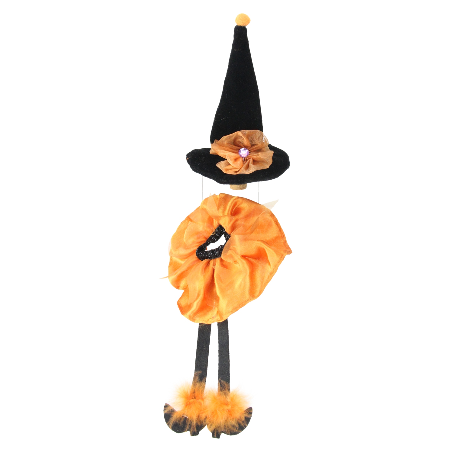 Bouchon de bouteille de vin d'Halloween de Witches Hat - 6,5&nbsp;po - Orange et noir