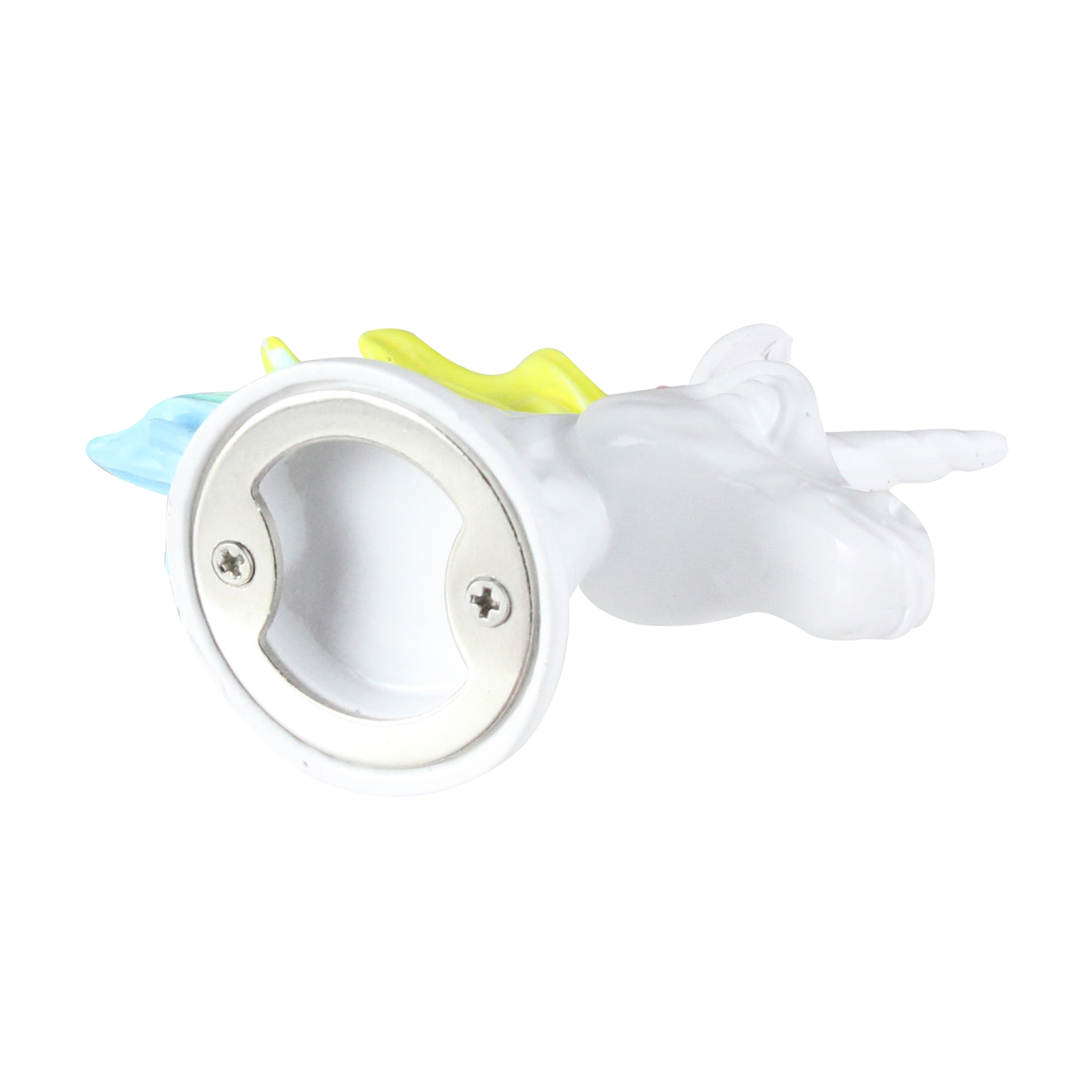 3.5" White and Multi Rainbow Unicorn Resin and Metal Bottle Opener