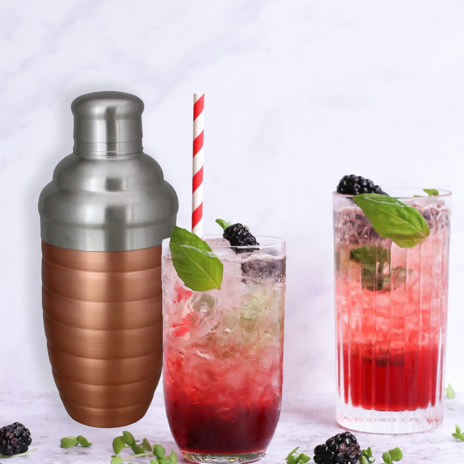 Copper Finished Ribbed Stainless Steel Martini Cocktail Shaker 17oz