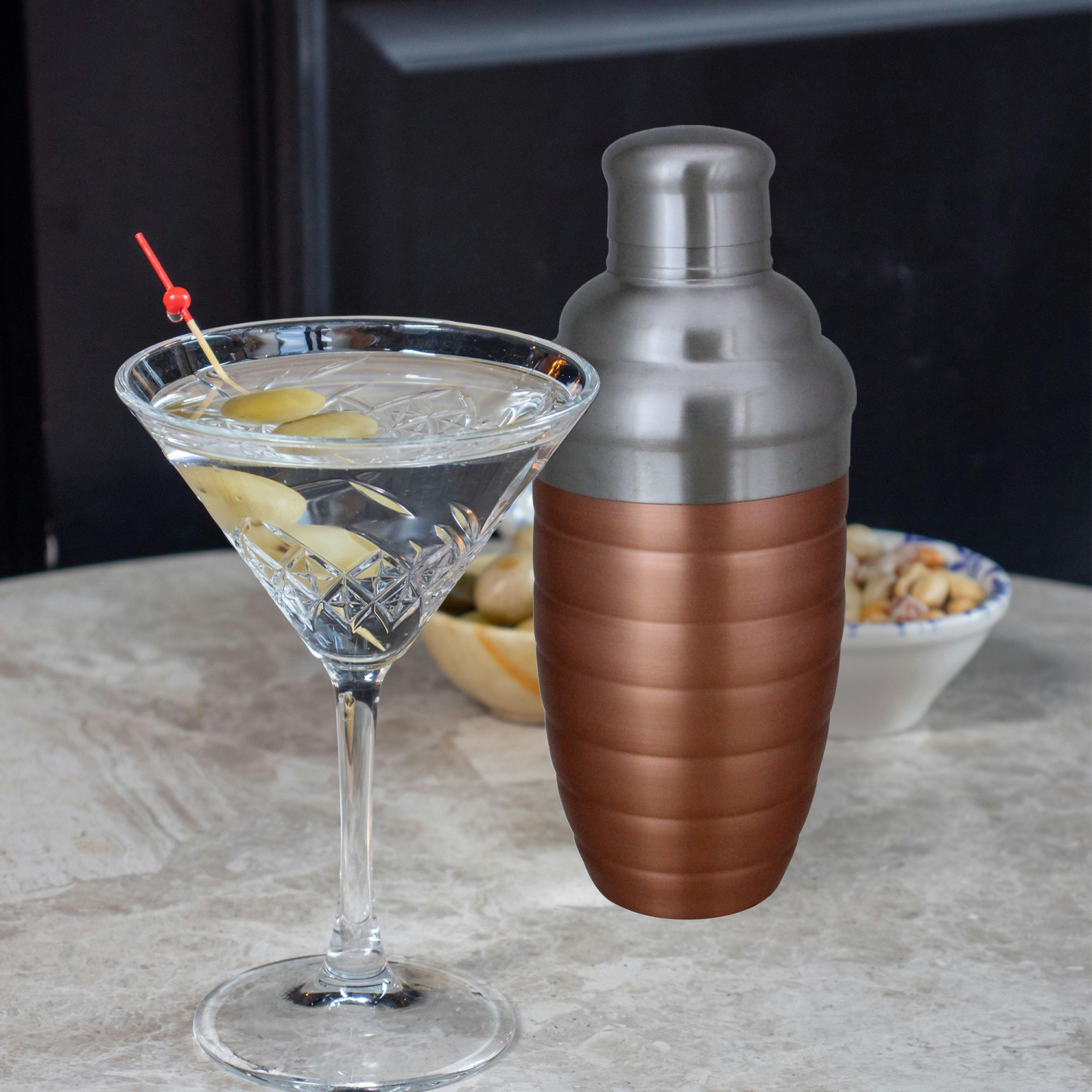Copper Finished Ribbed Stainless Steel Martini Cocktail Shaker 17oz