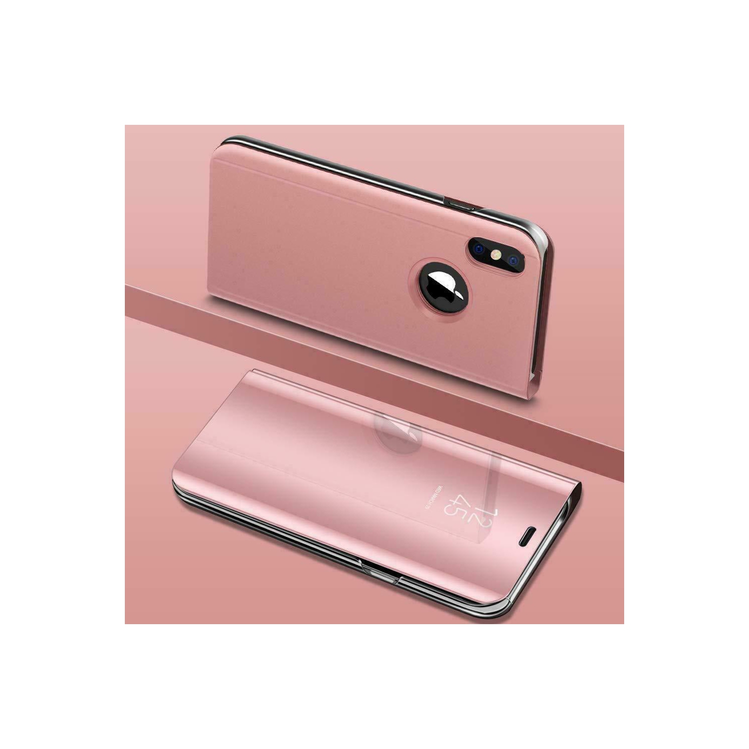 For Apple iPhone XR Rose Gold Smart Mirror View Clear Luxury Flip Stand Slim Case Cover