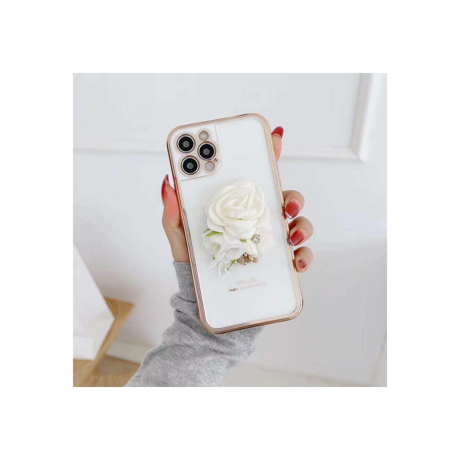 Apple iPhone 12 Pro White Case Fashion Flower Smart Shockproof Heavy Duty Luxury Back Cover