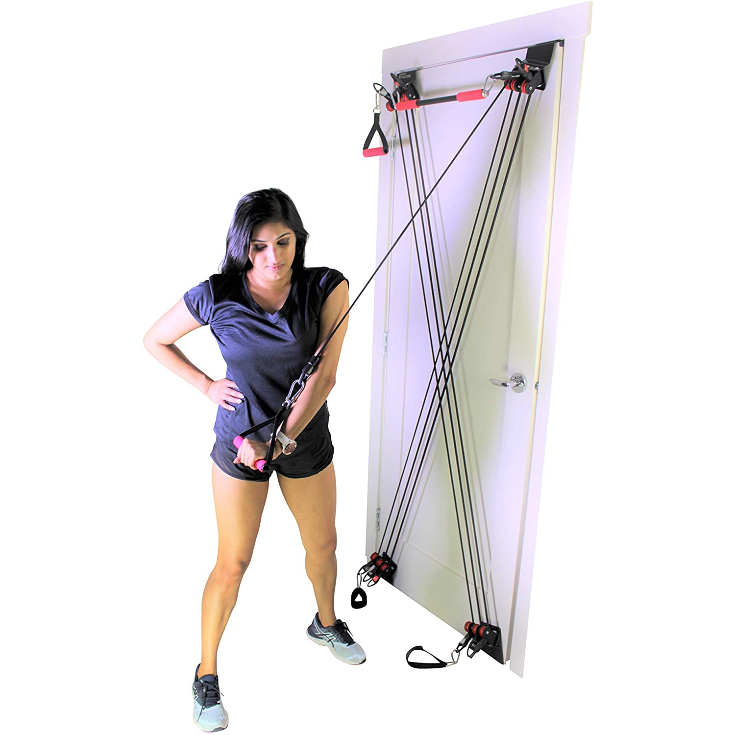 X Factor Door Gym Home Gym Complete Full Body Workout Total Exercise System | Multi Gym Doorway Fitness Strength Training + Straight Bar, 2 Padded