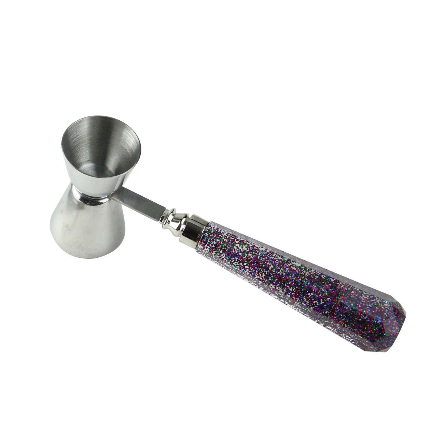 Jigger de bar en acier inoxydable argenté et scintillant multicolore de 8 po à taille diamant