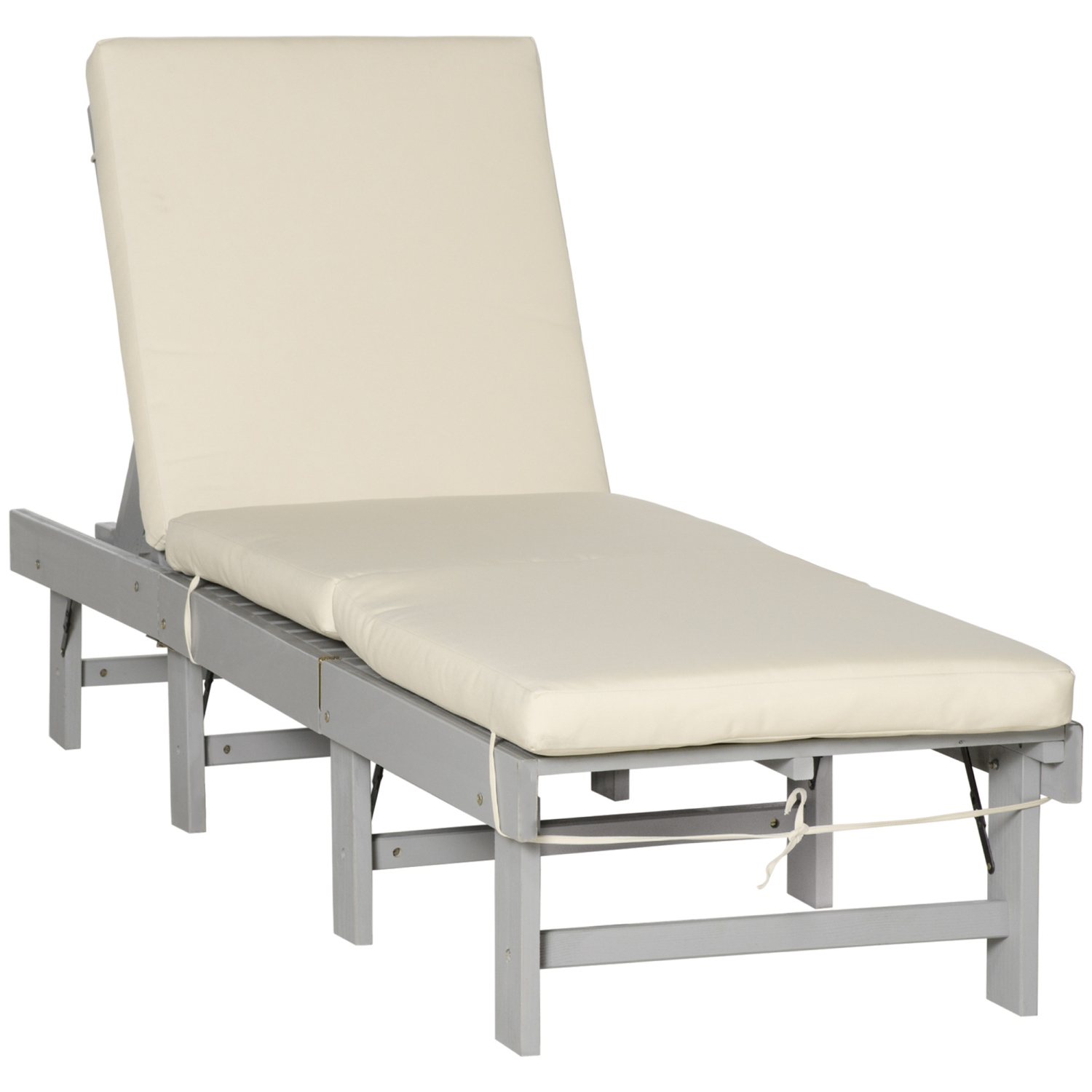 Chaise longue pliante en bois Outsunny, chaise longue d’extérieur, chaise longue inclinable de jardin avec 4 coussins doux à dossier ajustable, gris
