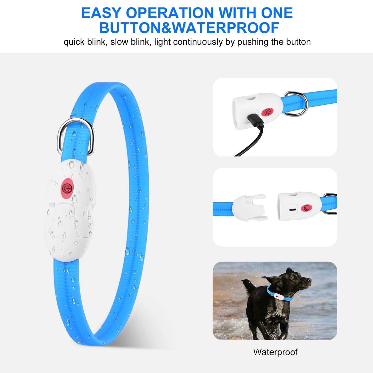 22.64 inches 360 degree LED Dog Collar - USB Rechargeable Cuttable Glowing Dog Necklace for Small Medium Large Dogs - WOMEOW