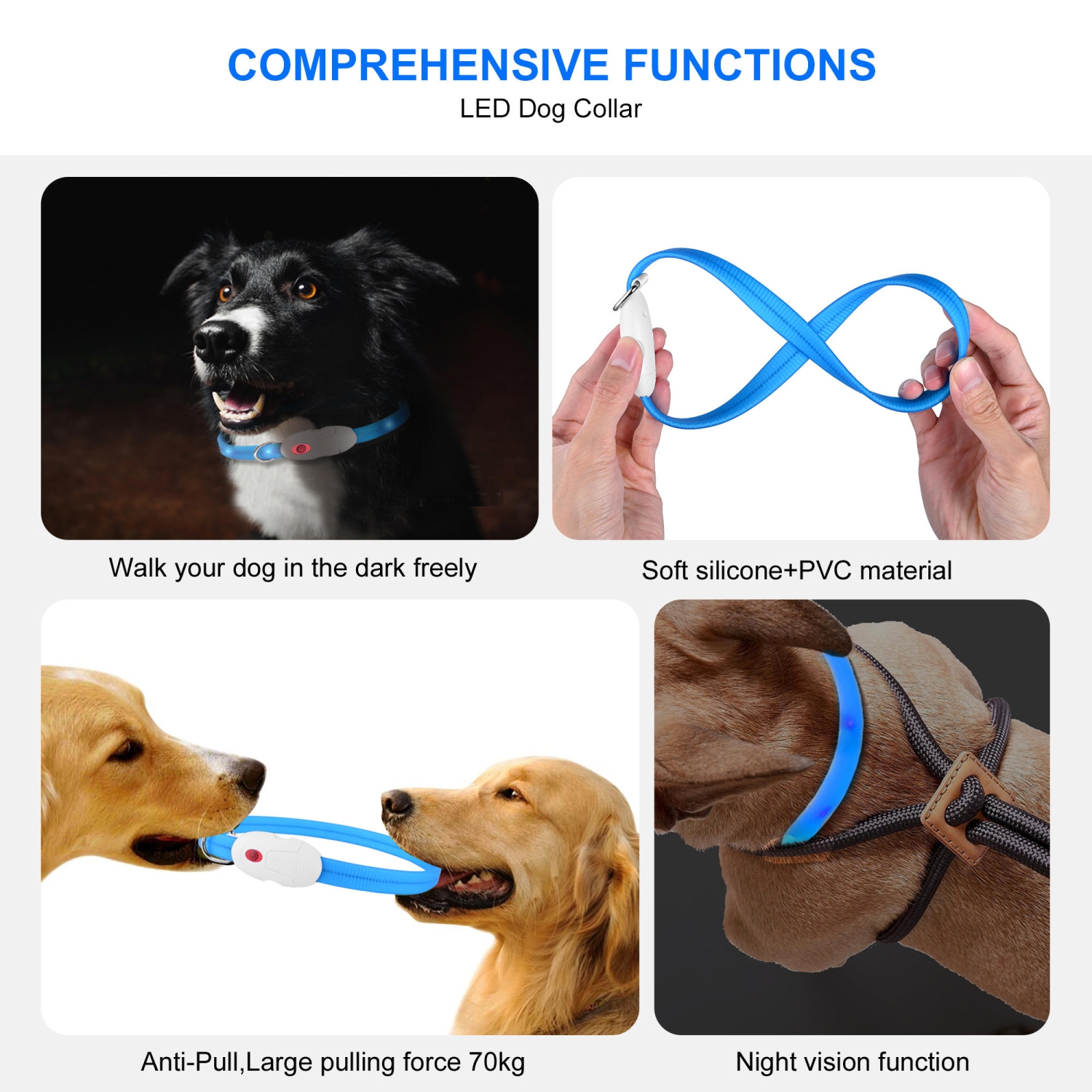 22.64 inches 360 degree LED Dog Collar - USB Rechargeable Cuttable Glowing Dog Necklace for Small Medium Large Dogs - WOMEOW