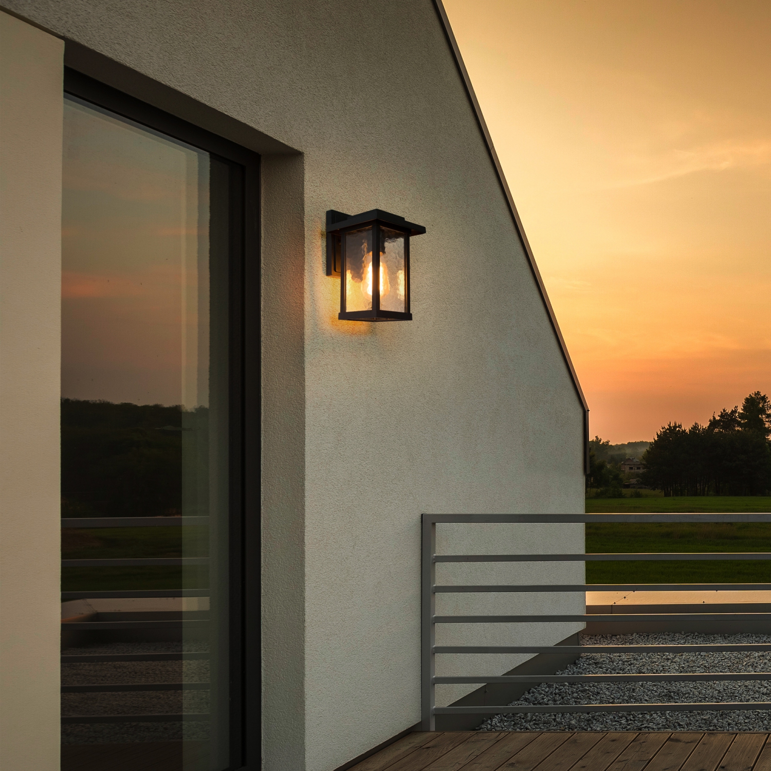 Modern 1-Light Single Squared Outdoor Sconce with Water Glass