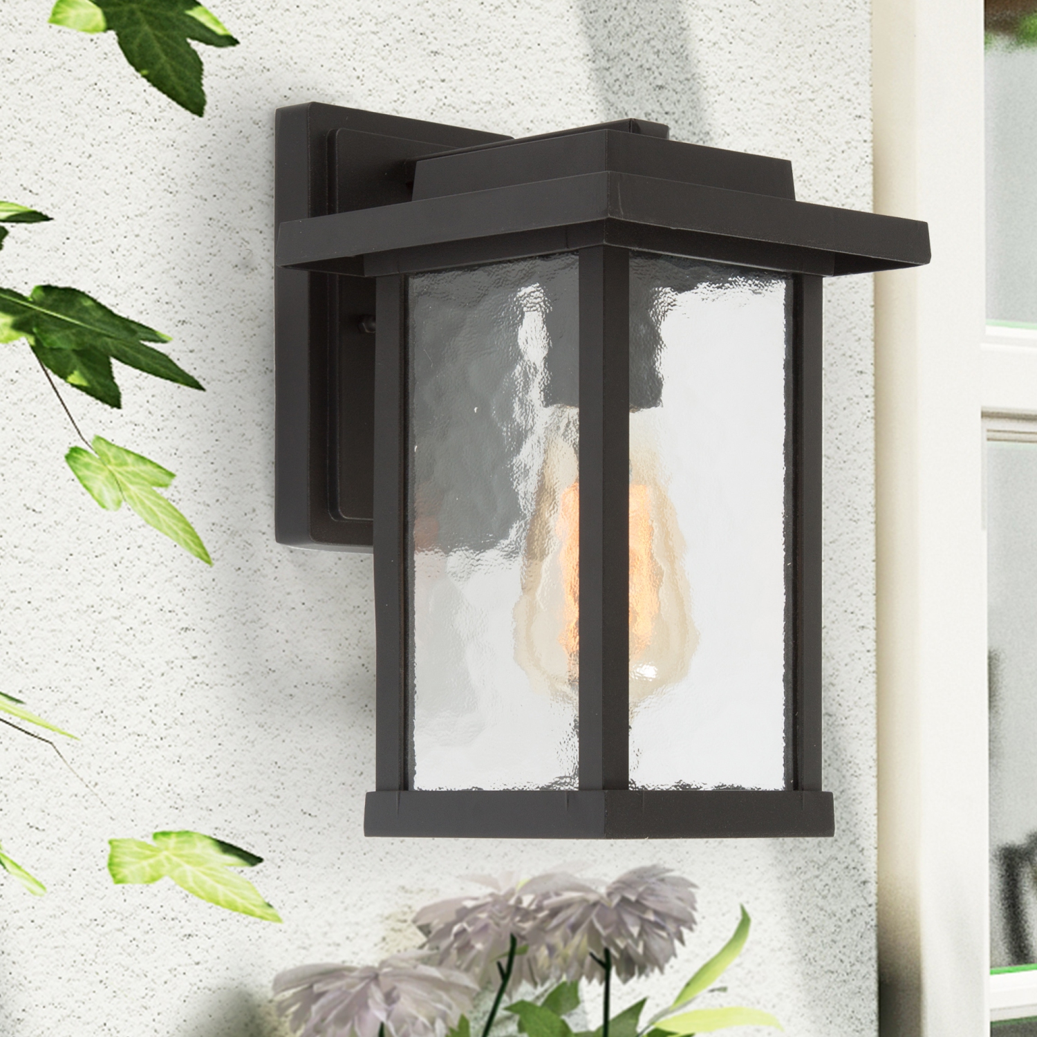 Modern 1-Light Single Squared Outdoor Sconce with Water Glass