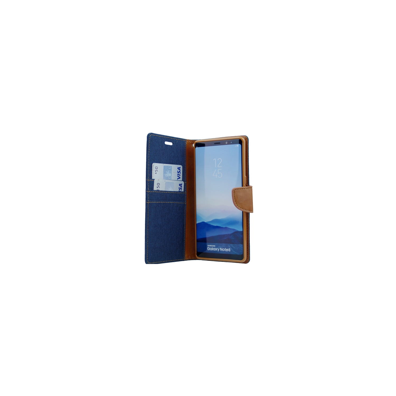 TopSave Goospery CANVAS Card Slot w/Magnetic Clip Denim Cloth Folio Wallet Flip pour Samsung Galaxy Note 8, marine bleu