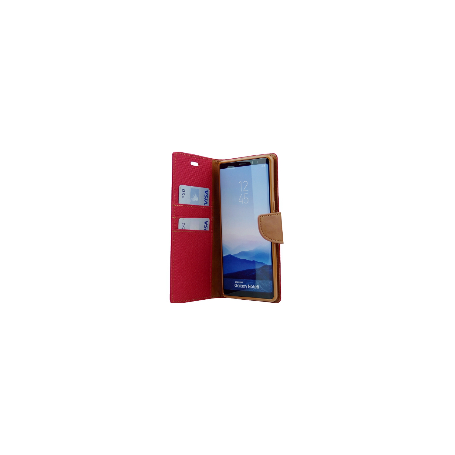 TopSave Goospery CANVAS Card Slot w/Magnetic Clip Denim Cloth Folio Wallet Flip pour Samsung Galaxy Note 8, rouge