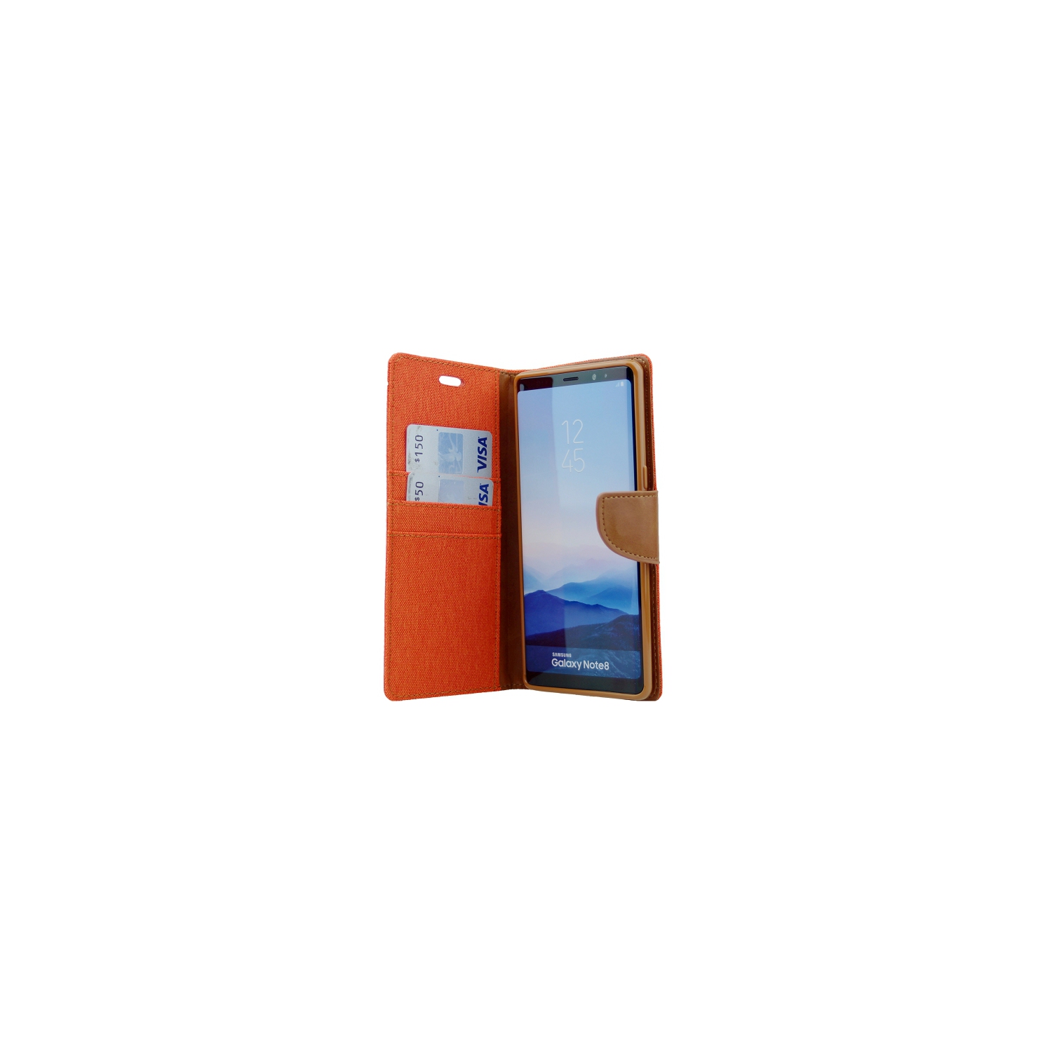 TopSave Goospery CANVAS Card Slot w/Magnetic Clip Denim Cloth Folio Wallet Flip For Samsung Galaxy Note 8, Orange
