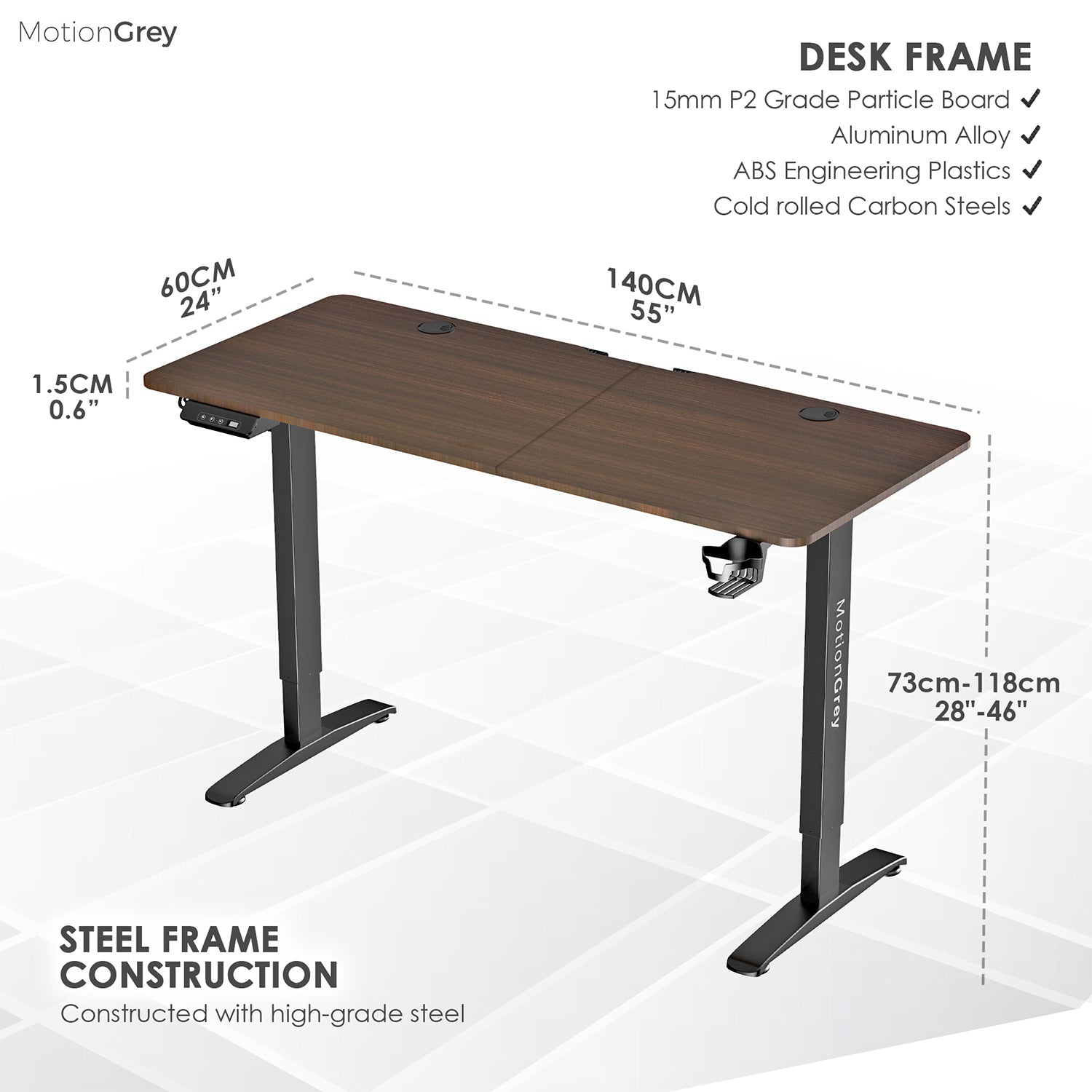 Bureau debout pour le jeu Ergo2 de MotionGrey pour la maison et le bureau - cadre noir
