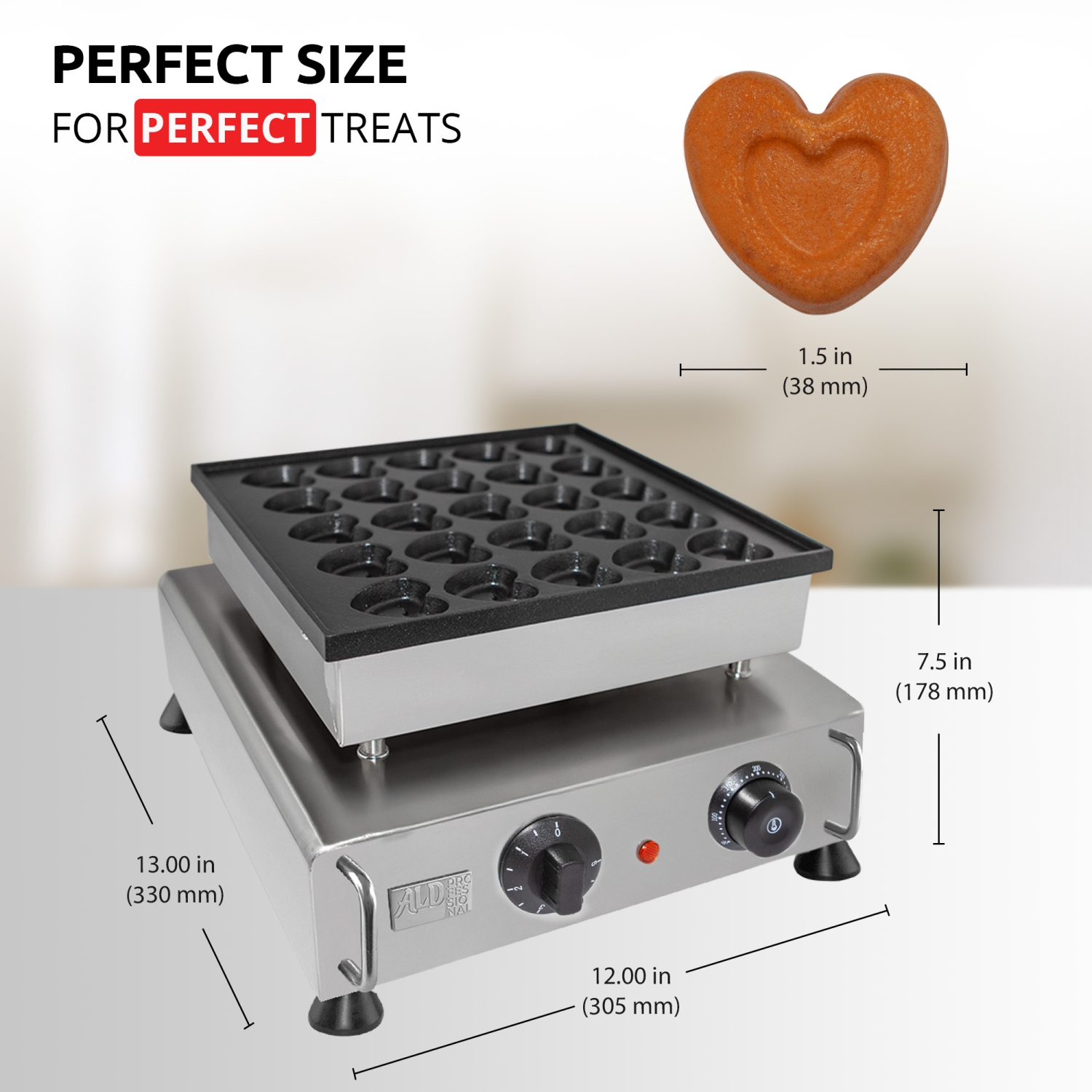 AP-552 Mini Dutch Pancake Maker | Heart-Shaped Poffertjes Maker | Dutch Mini Pancakes for Valentine's Day | Poffertjes Baking Machine | 25 pcs | 110V