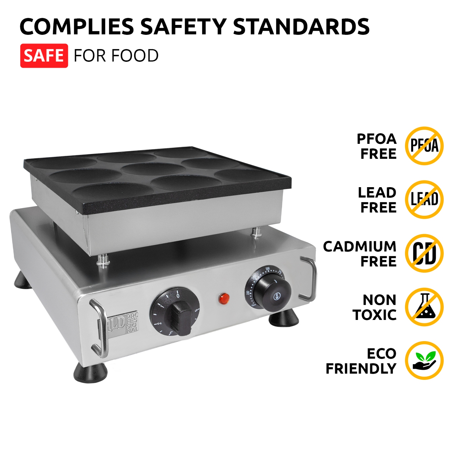 AP-562 Dutch Pancake Maker | Dorayaki Iron | Electric Big Dutch Pancakes Machine | 9 Round-Shaped Big Poffertjes | Stainless Steel | 110V