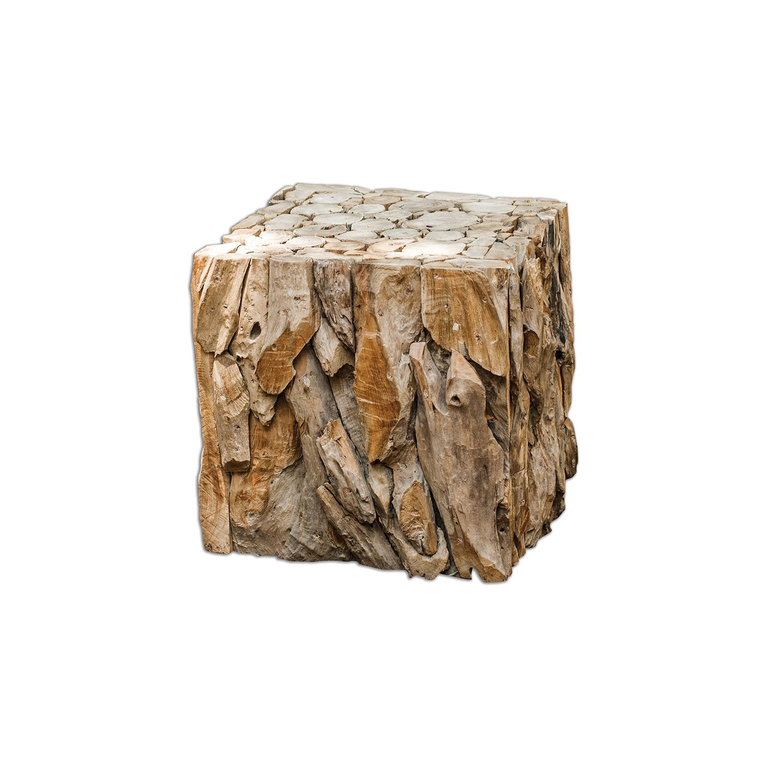 Bowery Hill Contemporary Teak Root Bunching Cube in Teak Wood