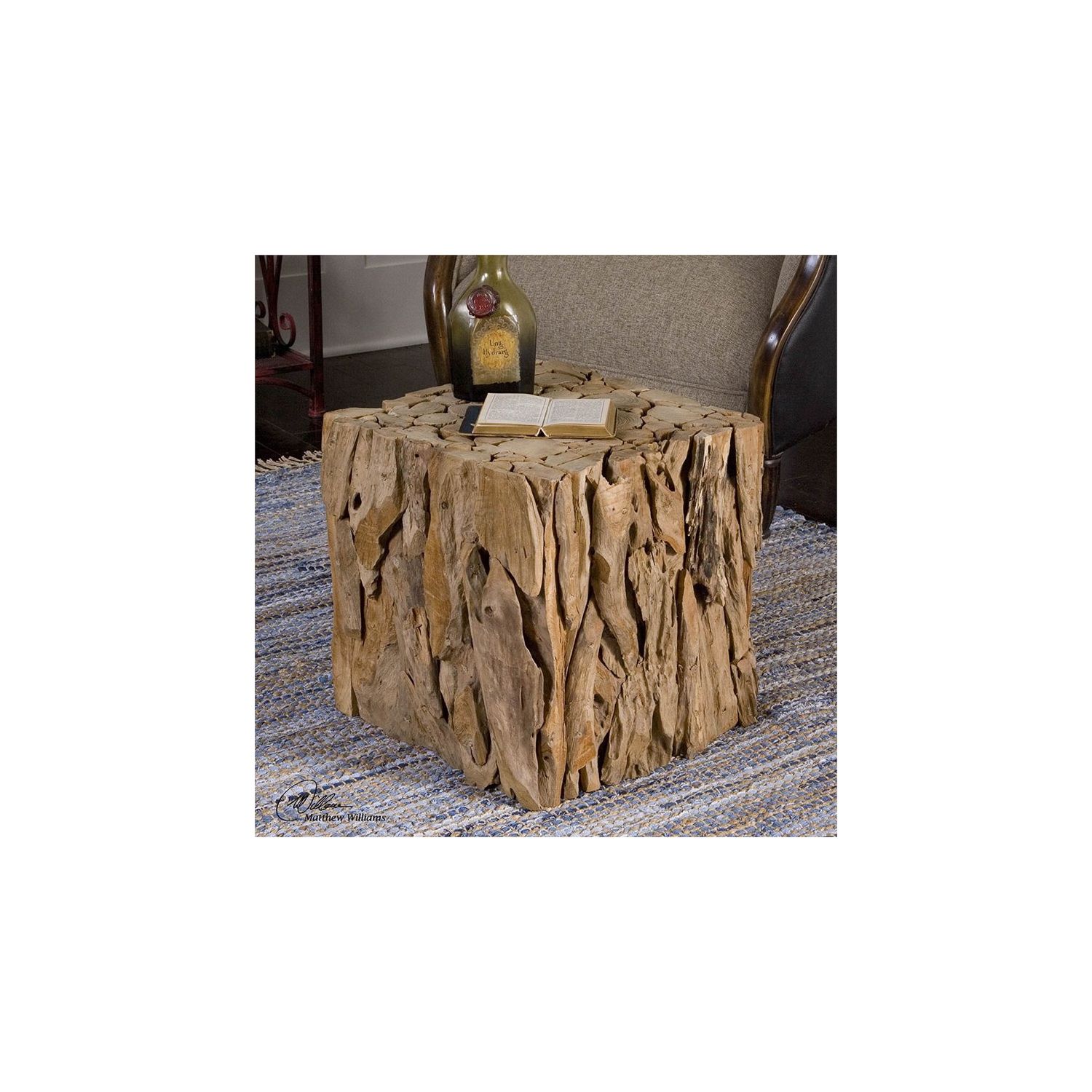 Bowery Hill Contemporary Teak Root Bunching Cube in Teak Wood
