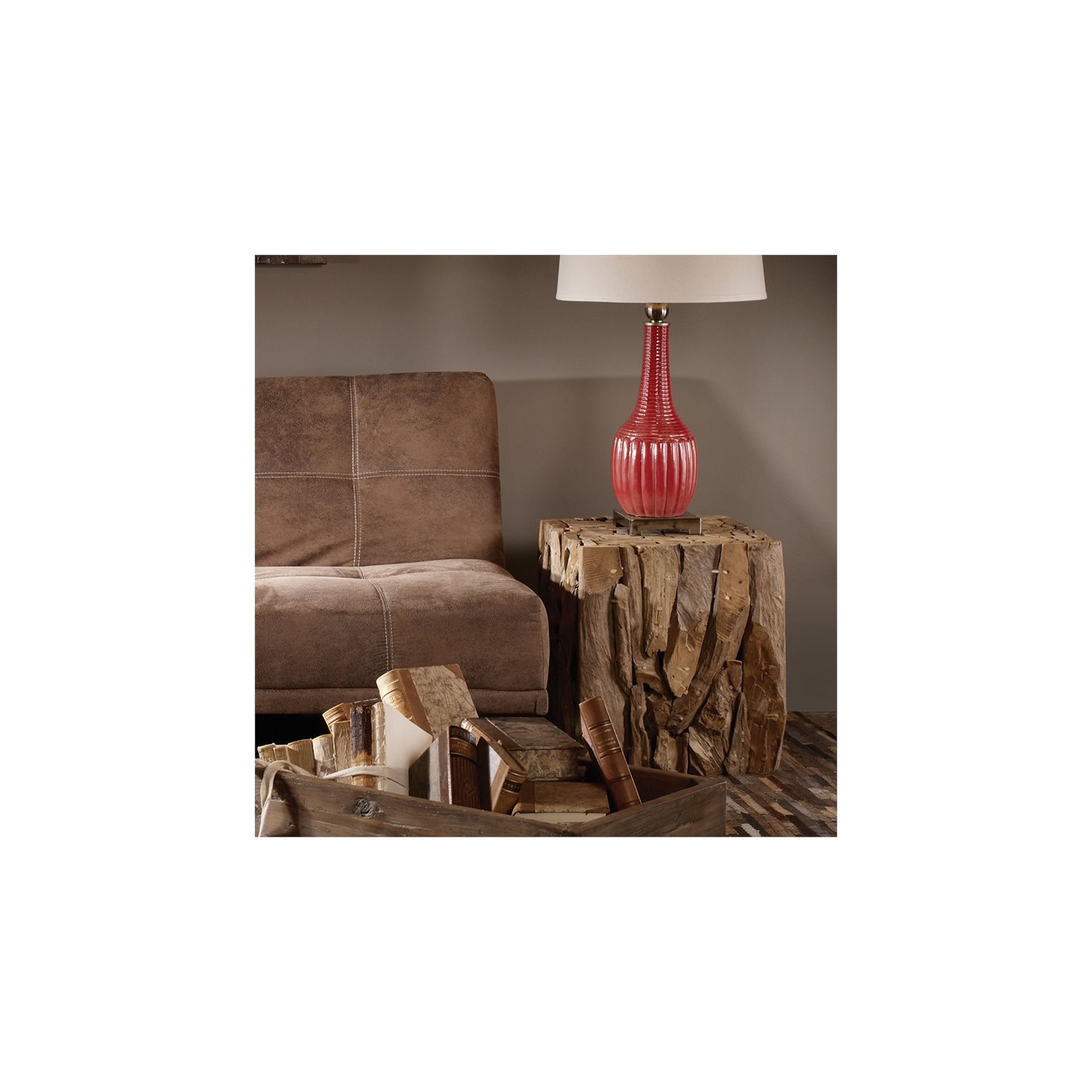 Bowery Hill Contemporary Teak Root Bunching Cube in Teak Wood