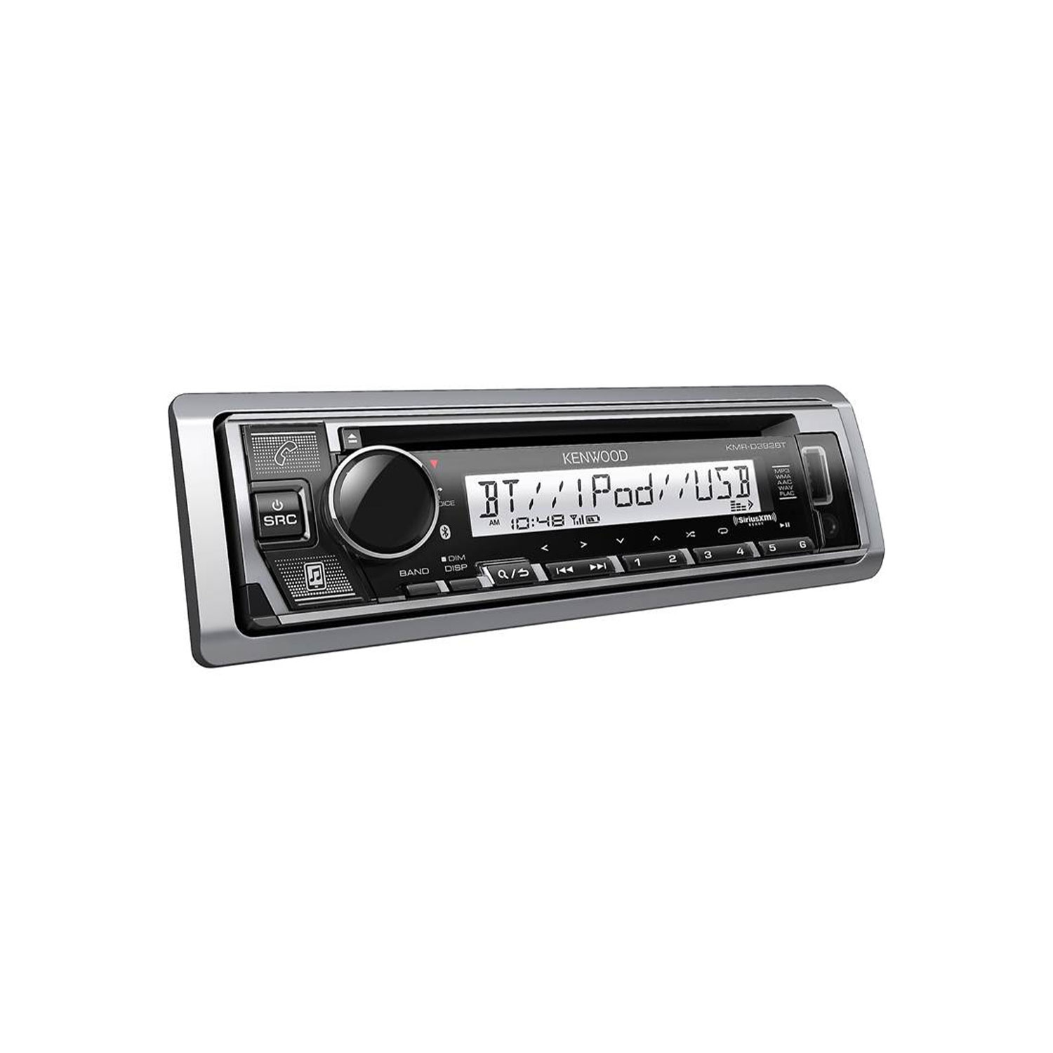 Kenwood KMR-D328BT - Récepteur CD Marin avec Bluetooth 4.2, Entrée USB et AUX, Argenté