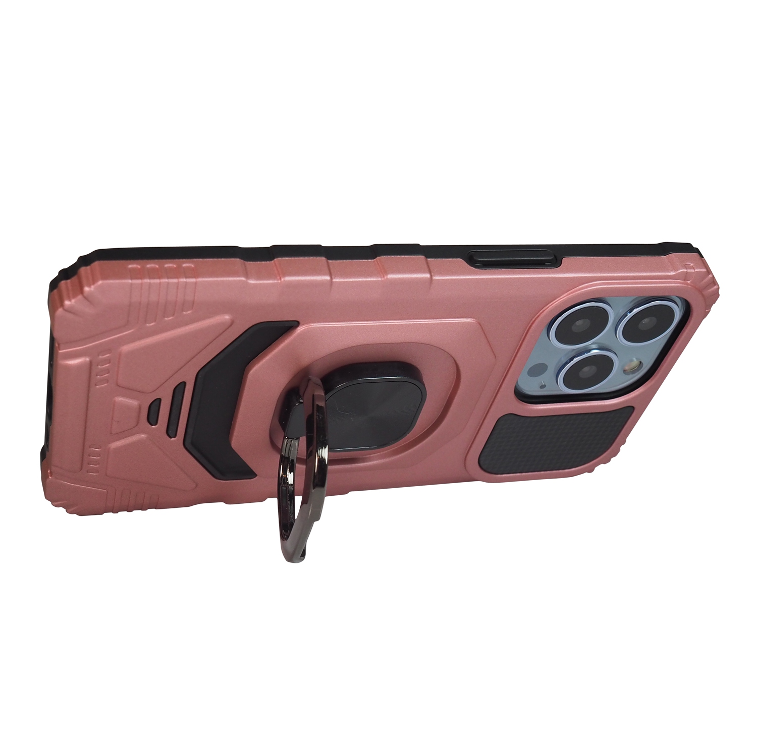 Exian Case for iPhone 13 Pro Armored Case with Stand Magnetic Metal Rose Pink