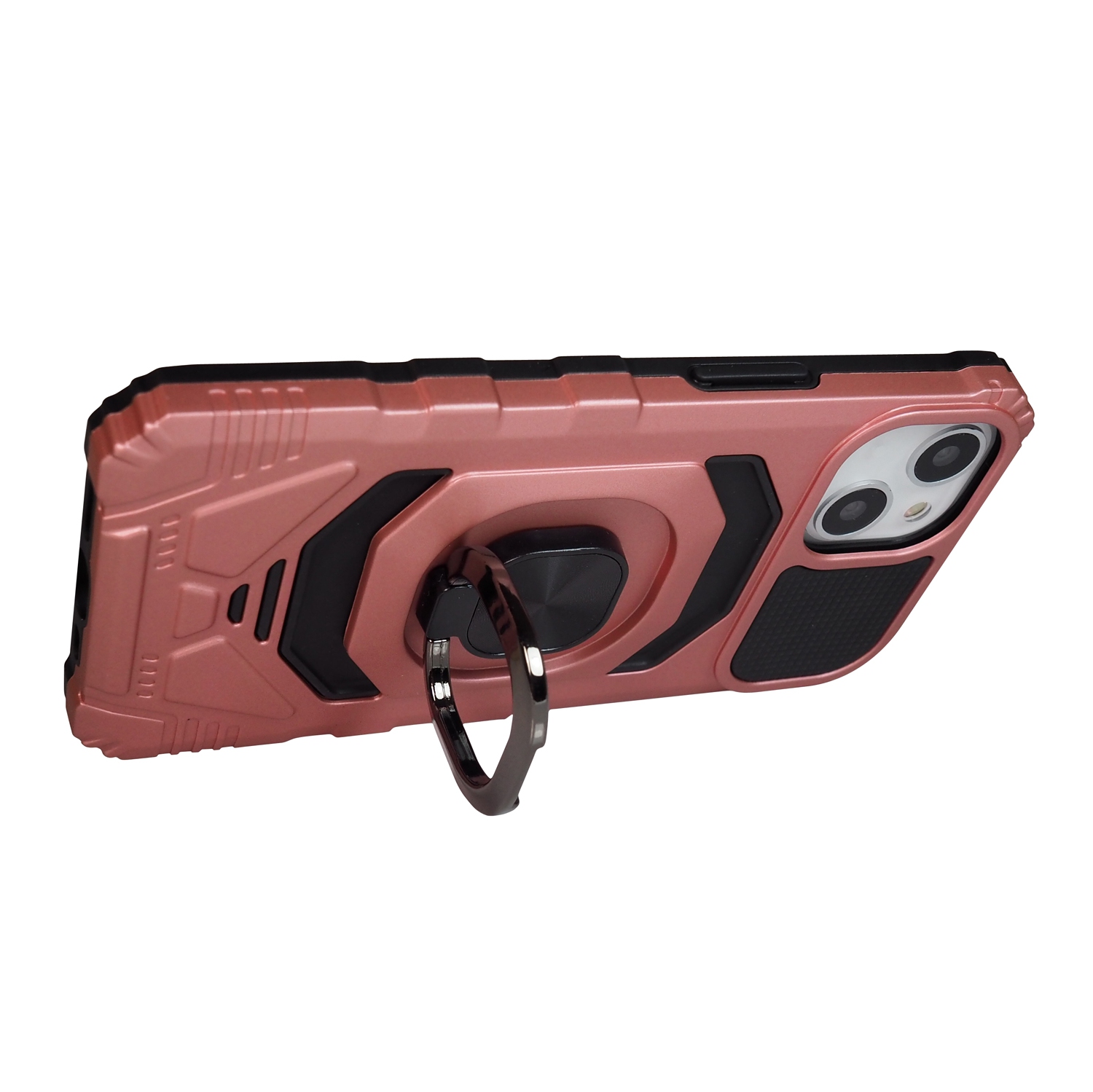 Exian Case for iPhone 13 Armored Case with Stand Magnetic Metal Rose Pink