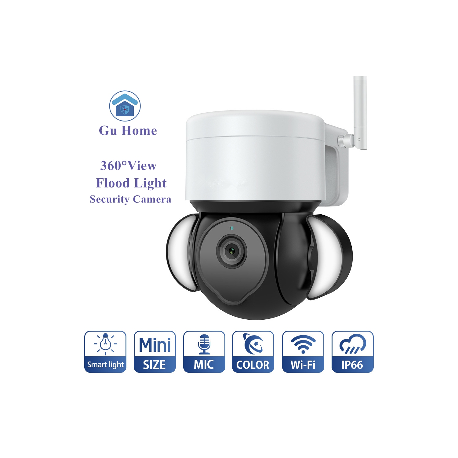 Caméra sans fil à projecteur d'illumination GUSH 5&nbsp;Mpx, Wi-Fi, caméra de surveillance, lumière intelligente, couleur, vision nocturne, IP66 m,