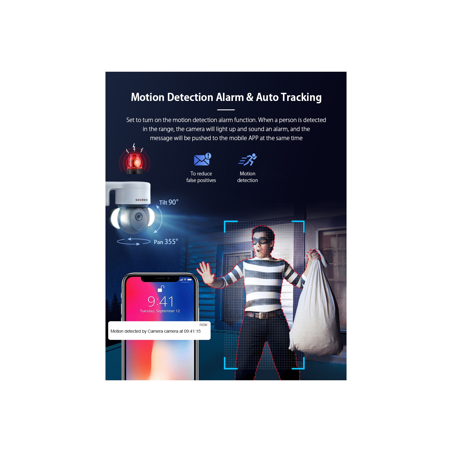 Caméra sans fil à projecteur d'illumination GUSH 5&nbsp;Mpx, Wi-Fi, caméra de surveillance, lumière intelligente, couleur, vision nocturne, IP66 m,