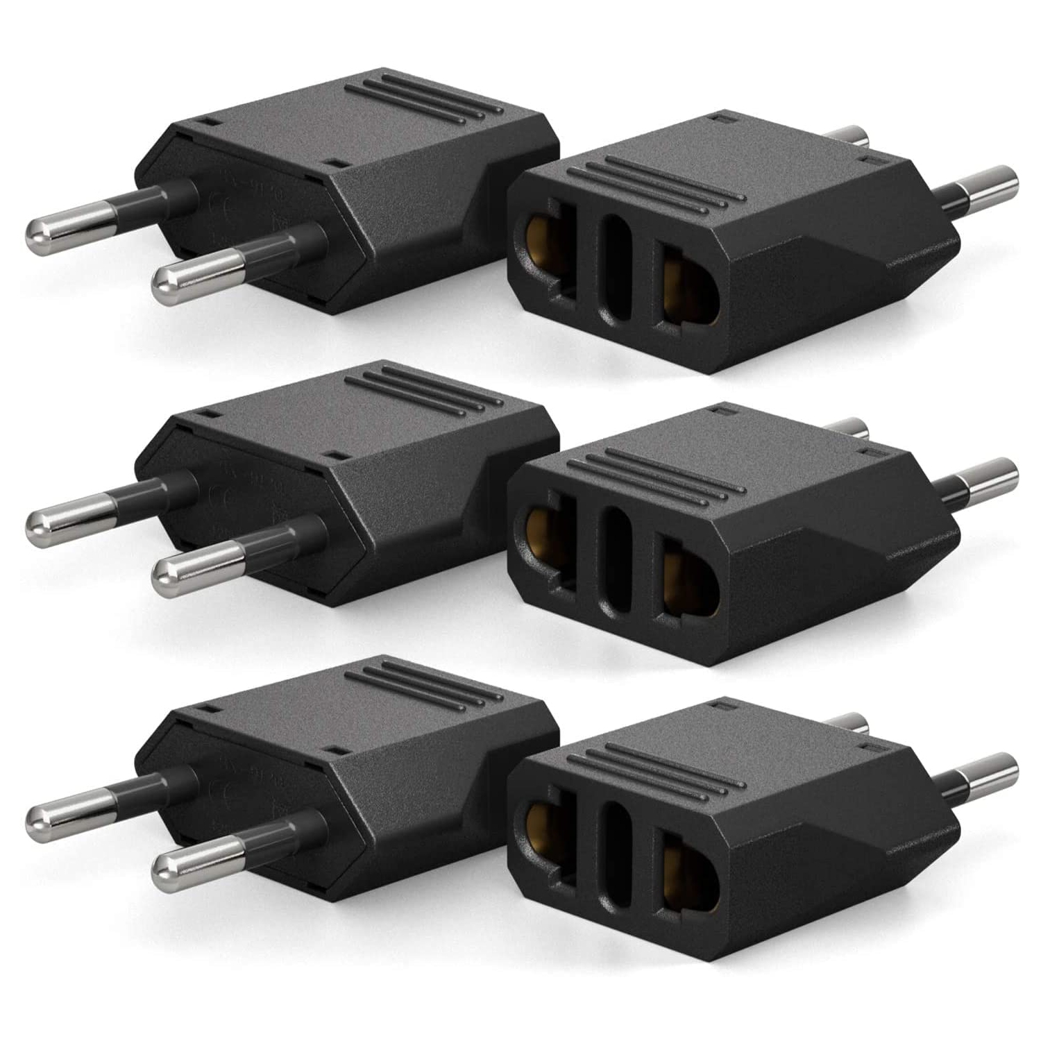 6 Pack of US/CA to European Plug Adapter Travel Power Plug Universal Power Jack Wall Plug Converter Input USA/Canada to Europe/Asia Socket - Black