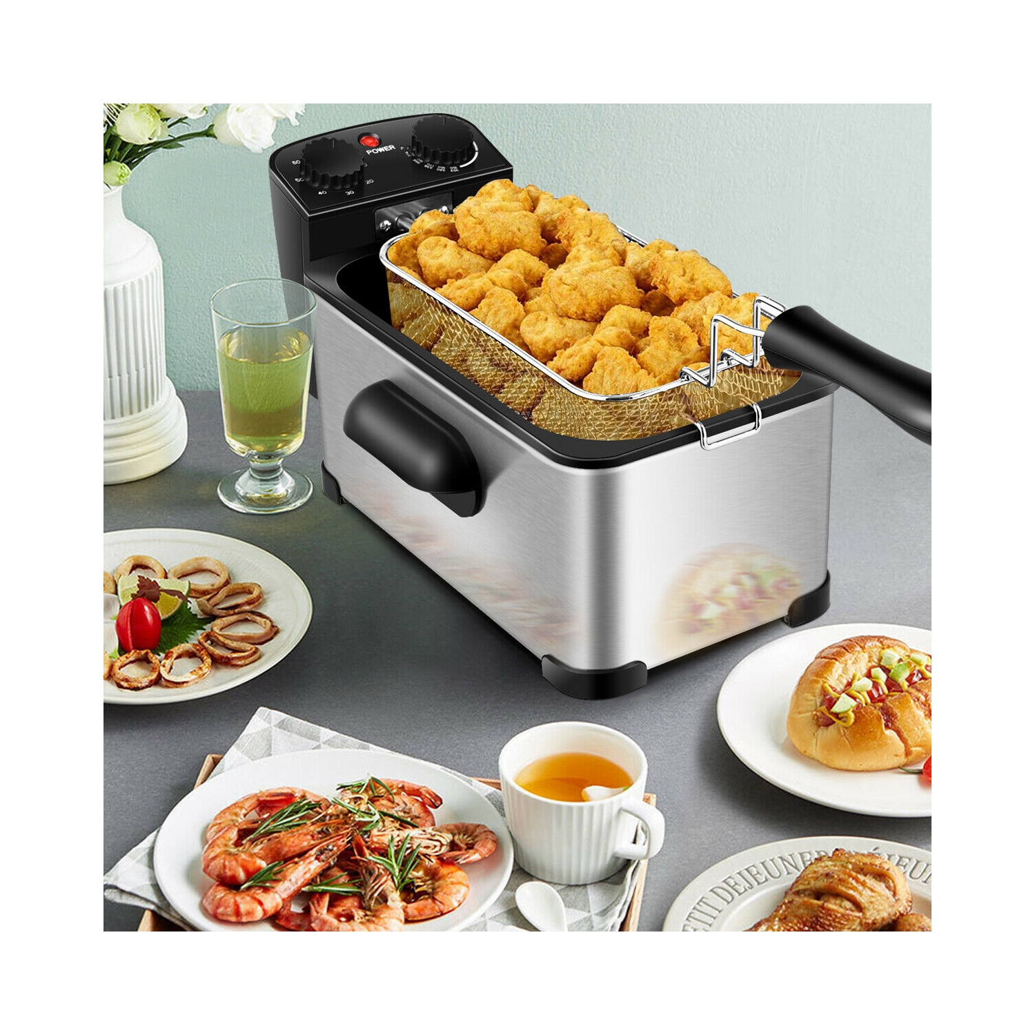 Friteuse électrique de 3.2 pte en acier inoxydable avec minuterie