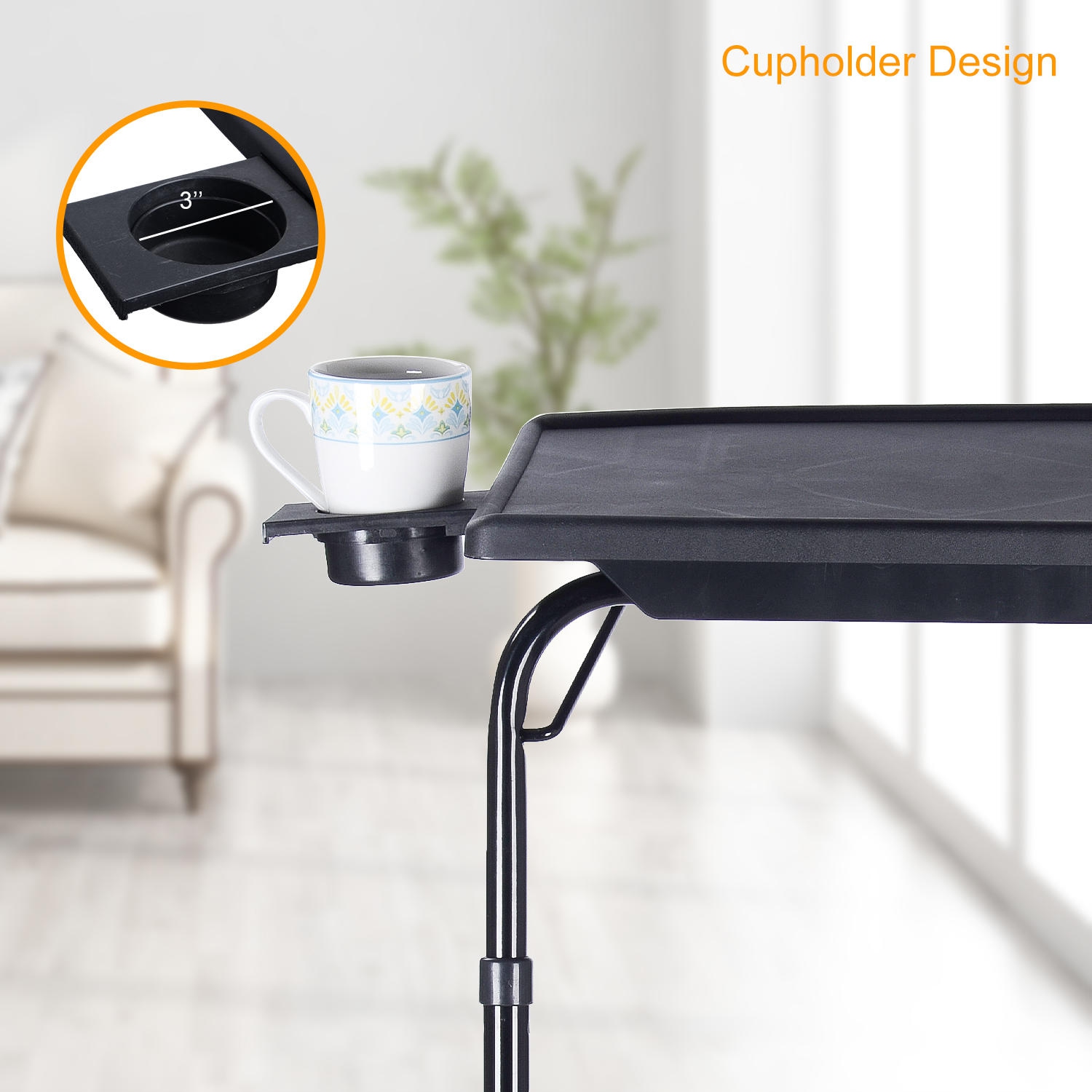 2-Pack Foldable TV Tray Table with Adjustable Legs and 3 Tilt Angles With 3'' cup holder design for Working or Leisure Time Home Kitchen