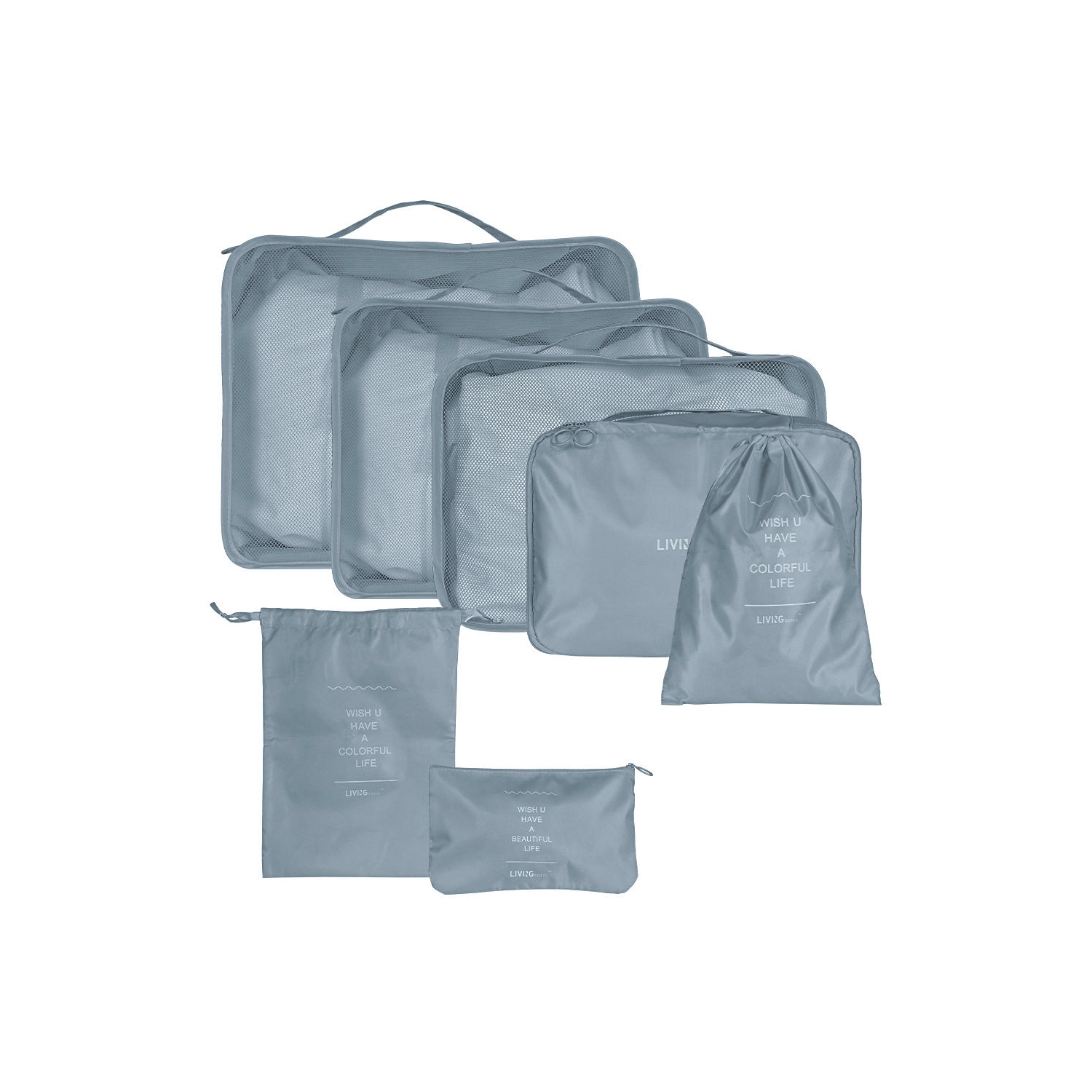 6 cubes d'emballage de voyage pliables, faciles à ranger, durables, imperméables, avec boucle et filet, 3 tailles différentes - Gris