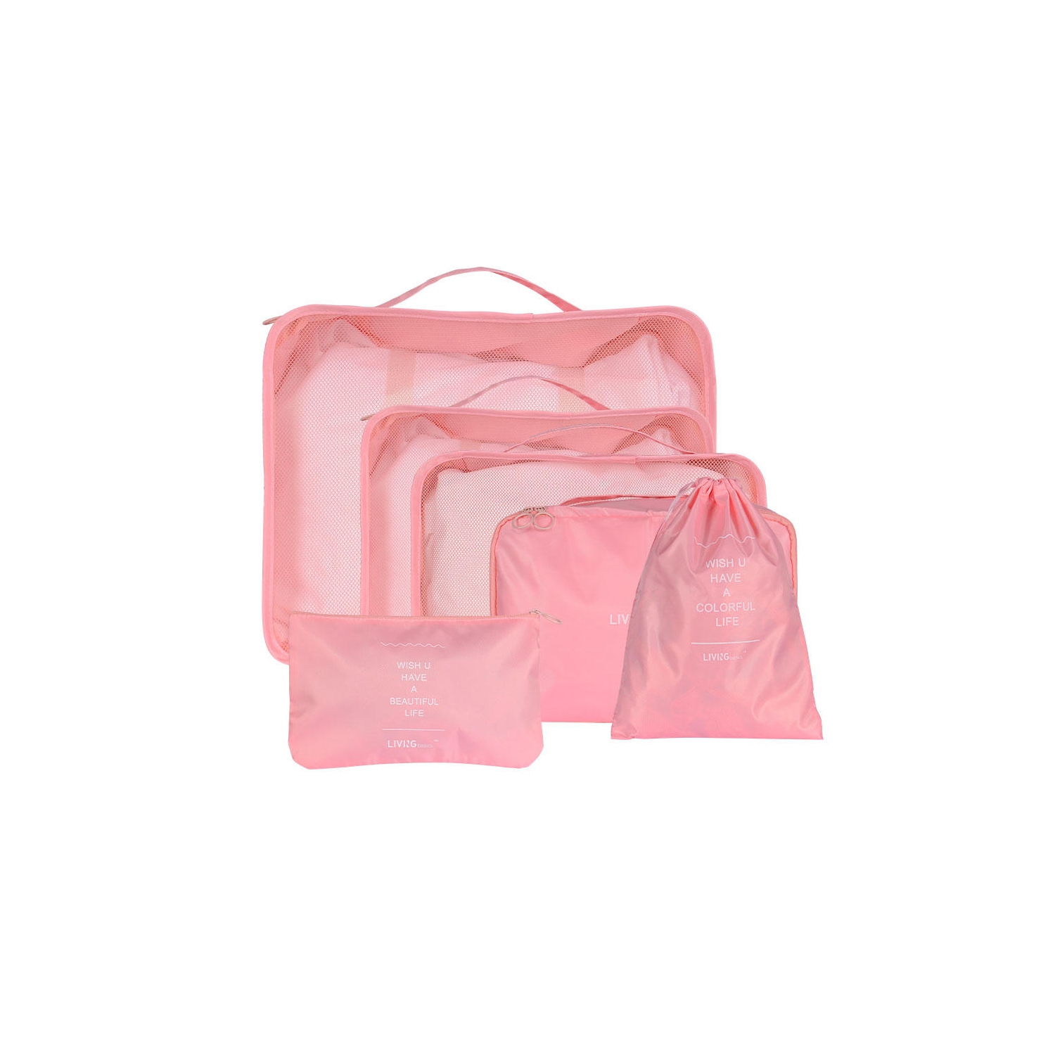 6 pcs Foldable Waterproof Packing Cubes, Easy Storage Durable Travel Bag Organizer Set - Pink