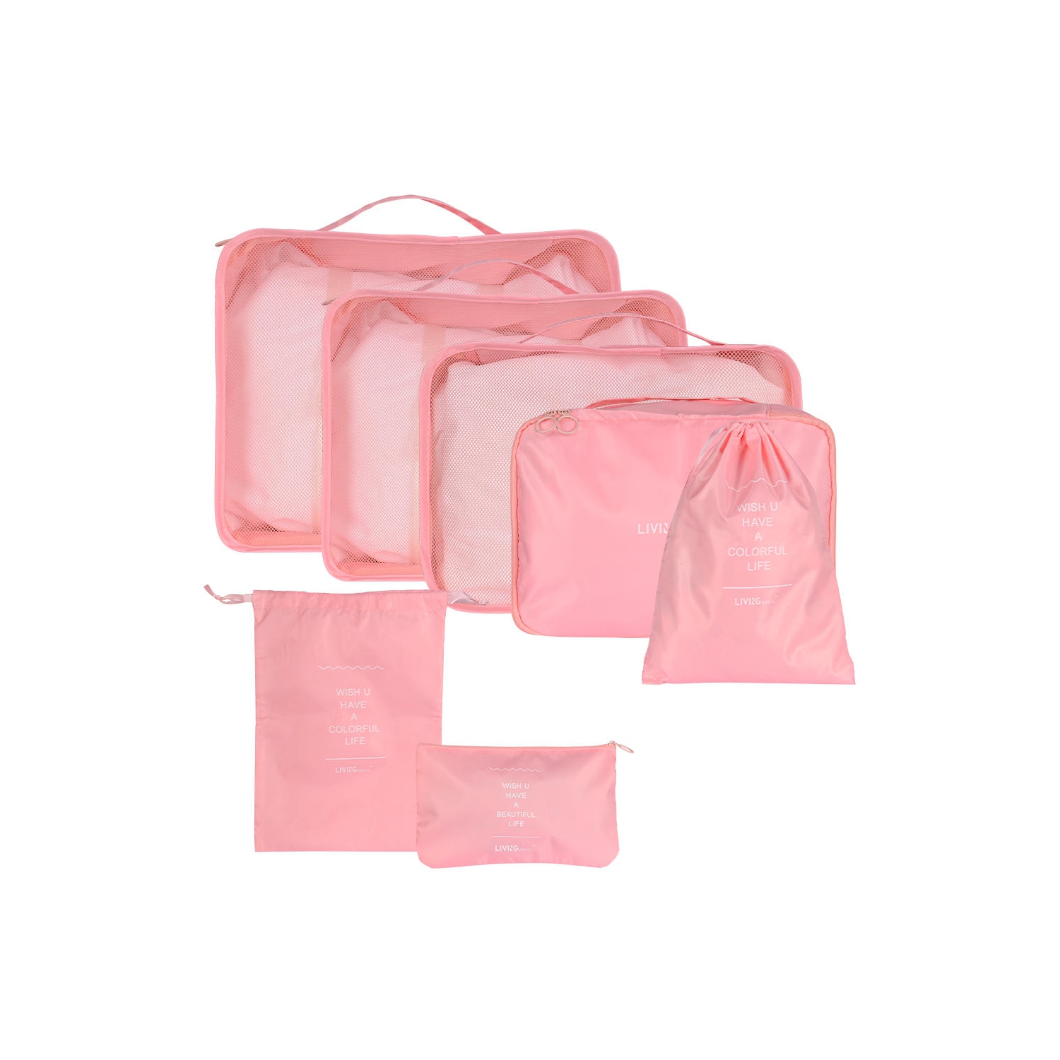 6 pcs Foldable Waterproof Packing Cubes, Easy Storage Durable Travel Bag Organizer Set - Pink