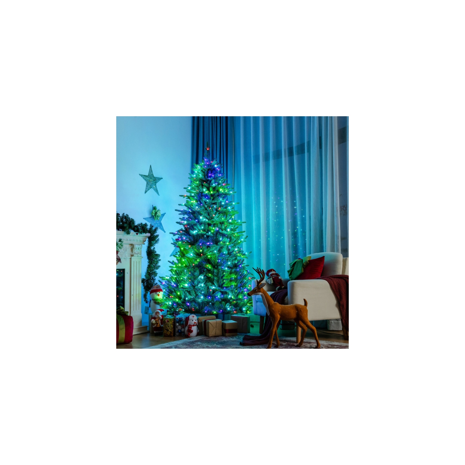 Pre-Lit Hinged Christmas Tree with App-Controlled LED Lights, Smart Holiday Display