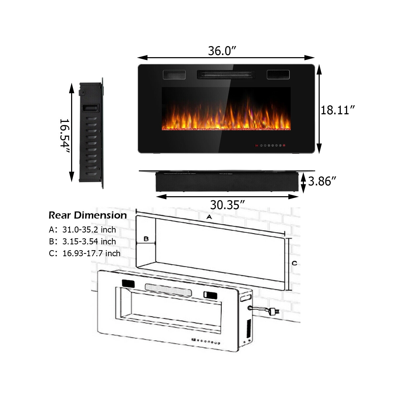 Foyer électrique mural ultramince de 36 po
