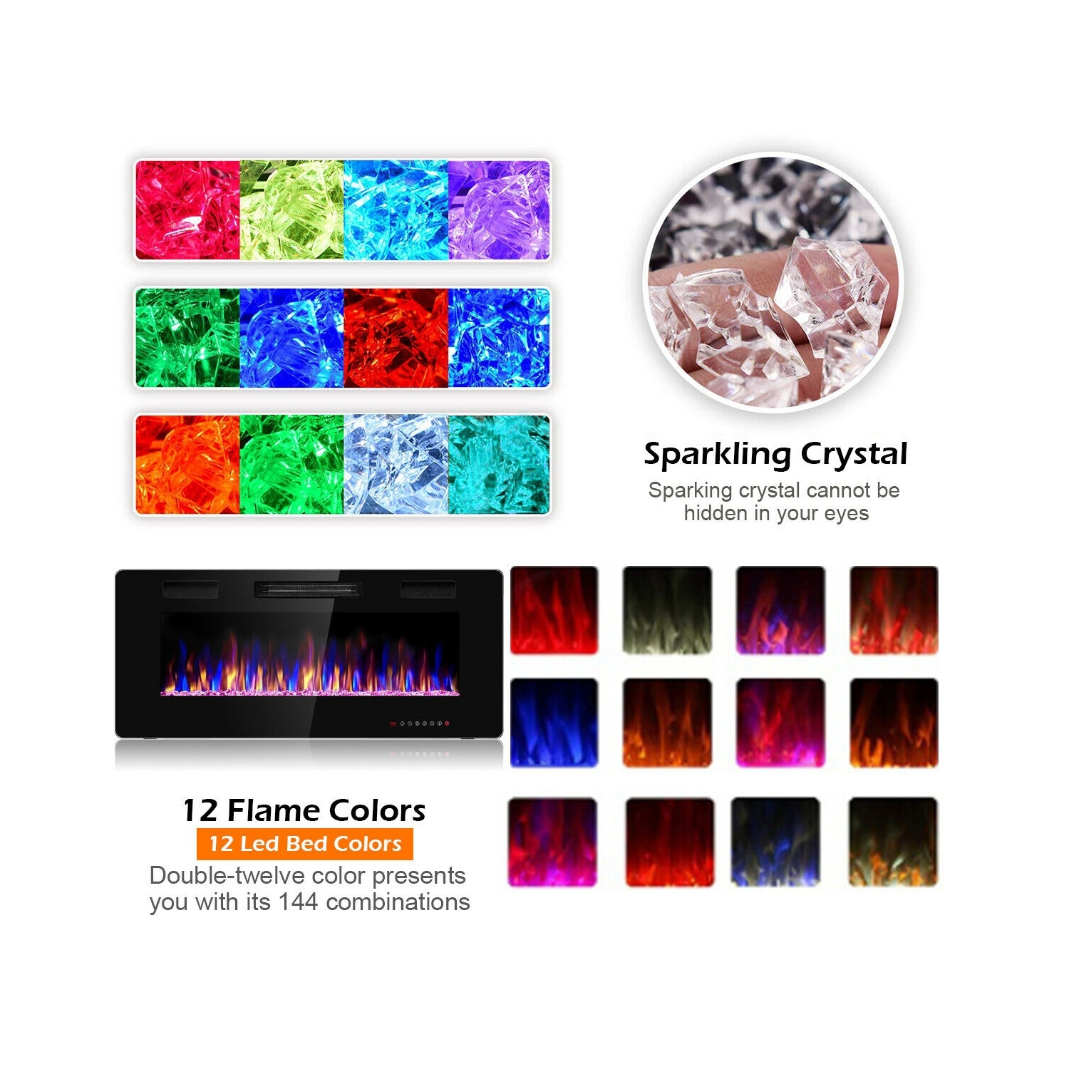 42 Inch Recessed Ultra Thin Wall Mounted Electric Fireplace