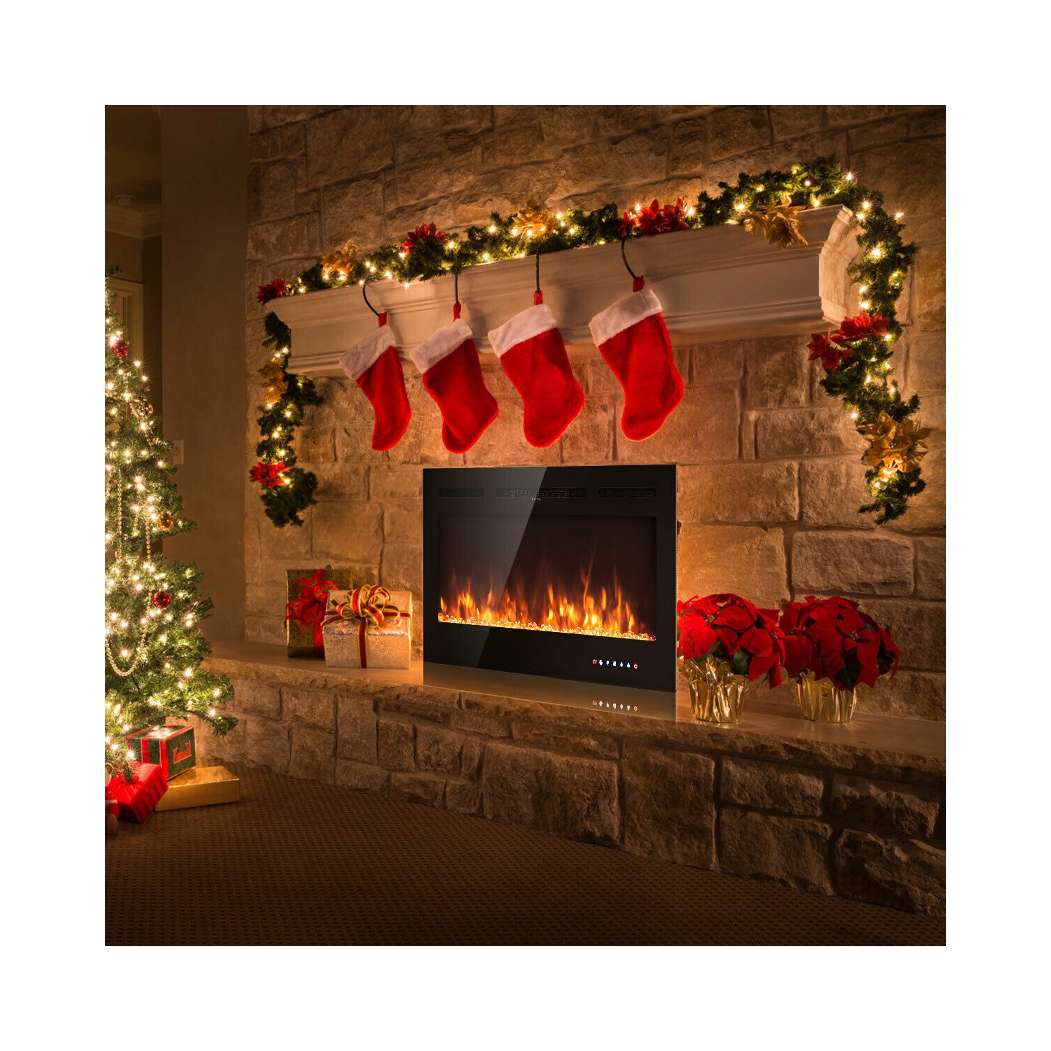 40-Inch Electric Fireplace Recessed Wall Mounted with Multicolor Flame