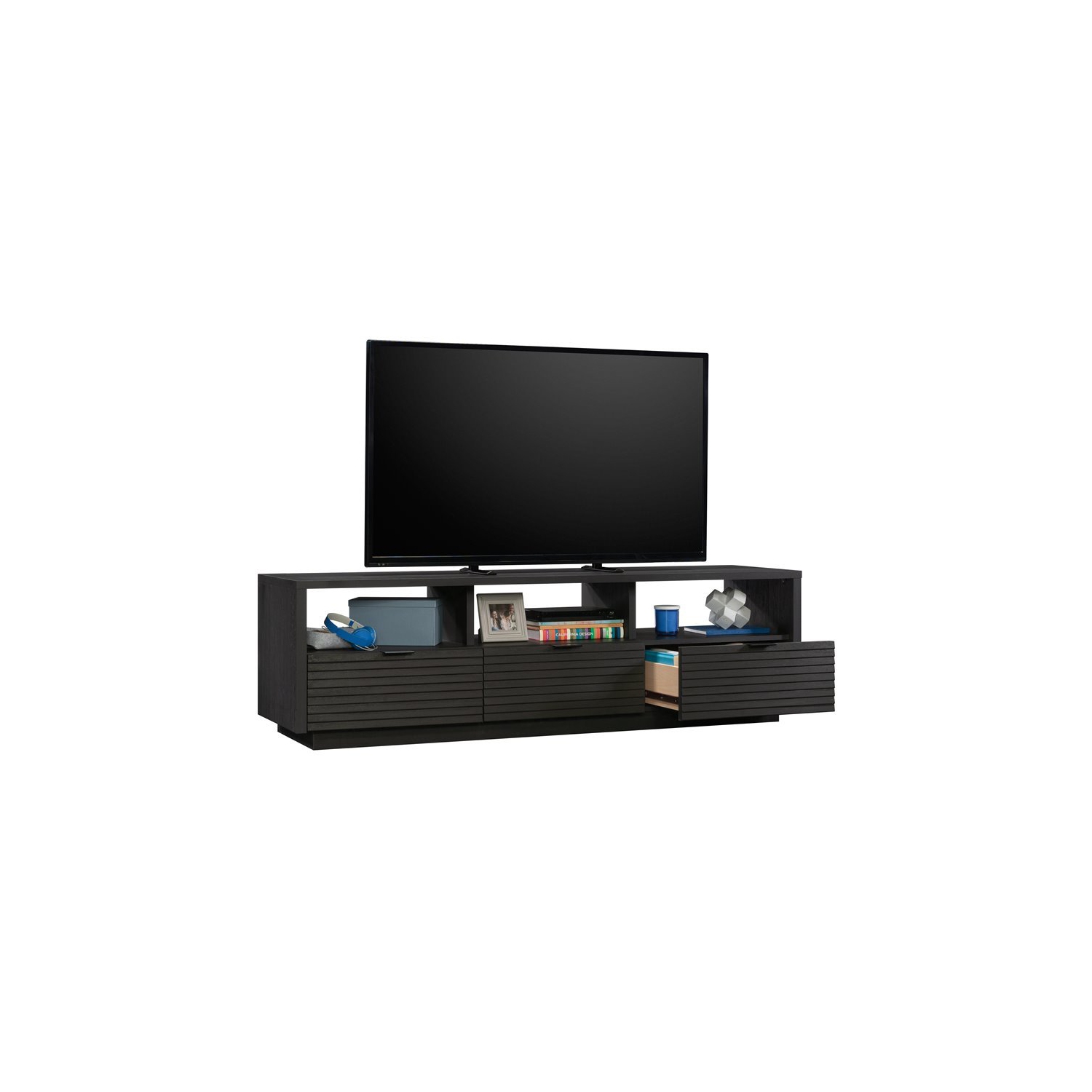 Sauder – Meuble en bois d’ingénierie Harvey Park pour téléviseur de 70 po ou moins, chêne corbeau