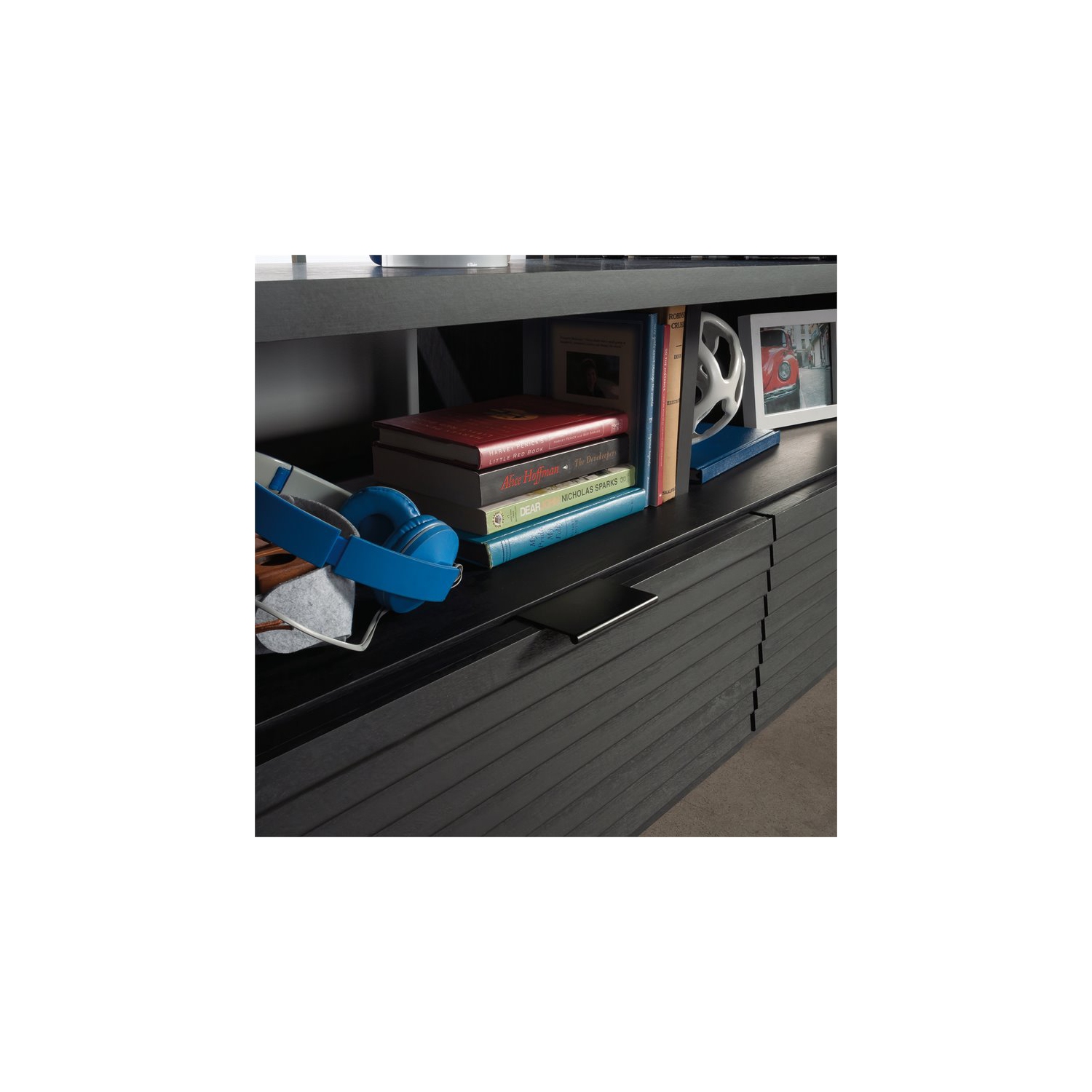 Sauder – Meuble en bois d’ingénierie Harvey Park pour téléviseur de 70 po ou moins, chêne corbeau