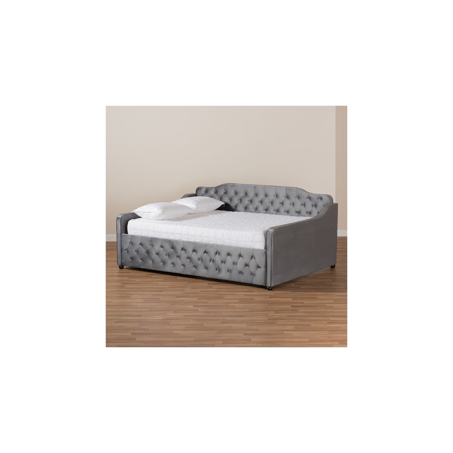 Baxton Studio Freda Gray Velvet Button Tufted Full Size Wood Daybed