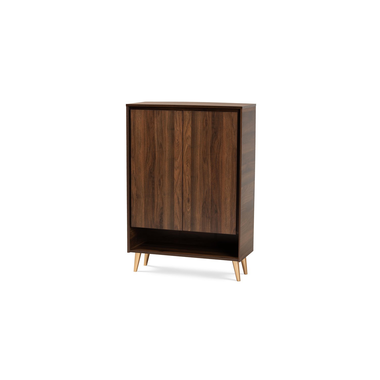 Baxton Studio Landen Brown and Gold Wood 2-Door Entryway Shoe storage Cabinet