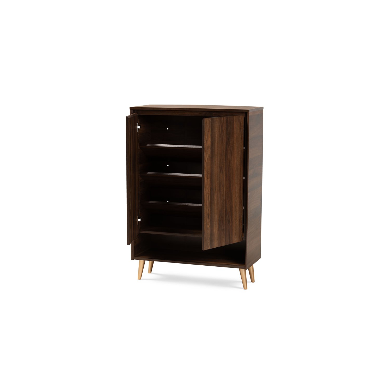 Baxton Studio Landen Brown and Gold Wood 2-Door Entryway Shoe storage Cabinet