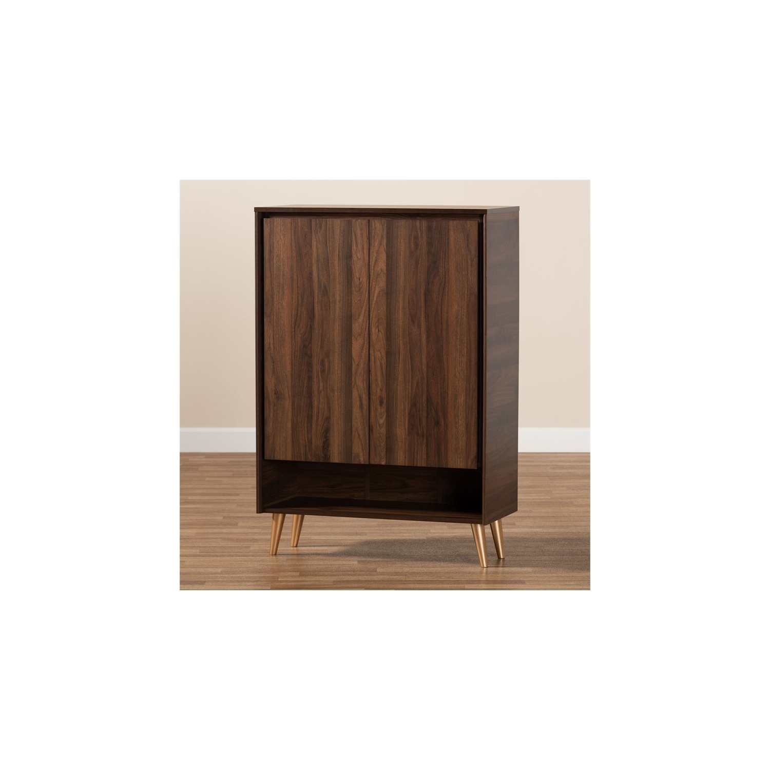 Baxton Studio Landen Brown and Gold Wood 2-Door Entryway Shoe storage Cabinet