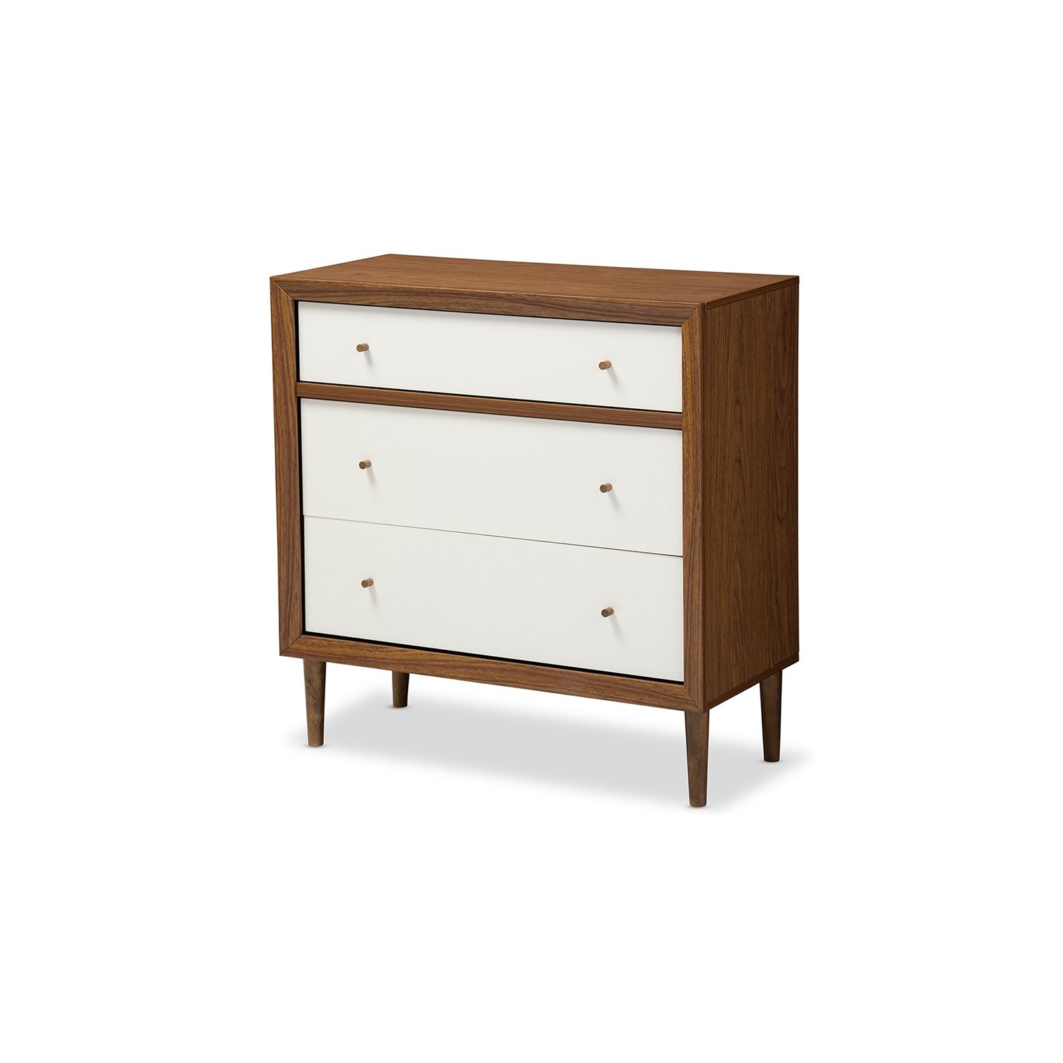 Baxton Studio Harlow 3 Drawer Chest in White and Walnut